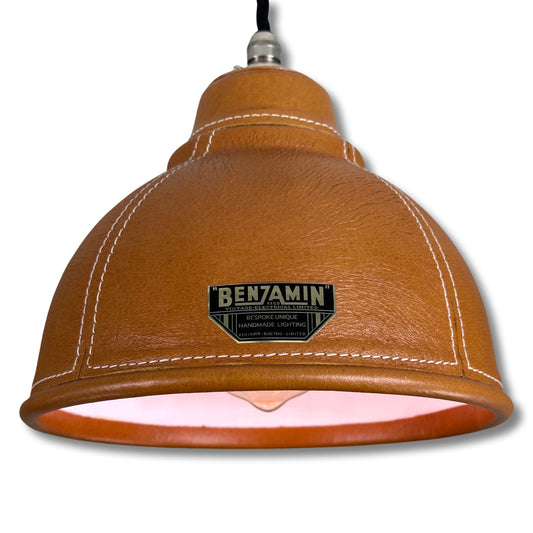 Trimingham ~ Real Genuine Leather Hand Stitched Solid Shade Light | Ceiling Dining Room | Kitchen Table | Vintage