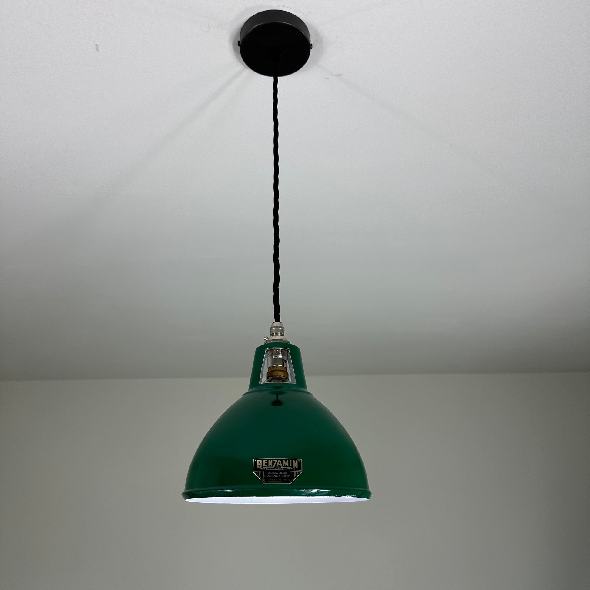 Shropham ~ Small Racing Green Solid Shade Design Pendant Set Light | Ceiling Dining Room | Kitchen Table | Vintage Industrial | 8 Inch