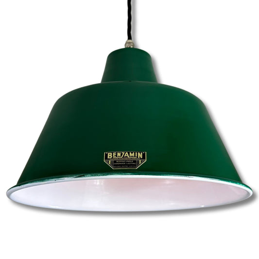 Pentney ~ **Worn** Original Green Industrial factory shade Dome light ceiling | 13.5 Inch | kitchen table vintage lamps pendant wire set