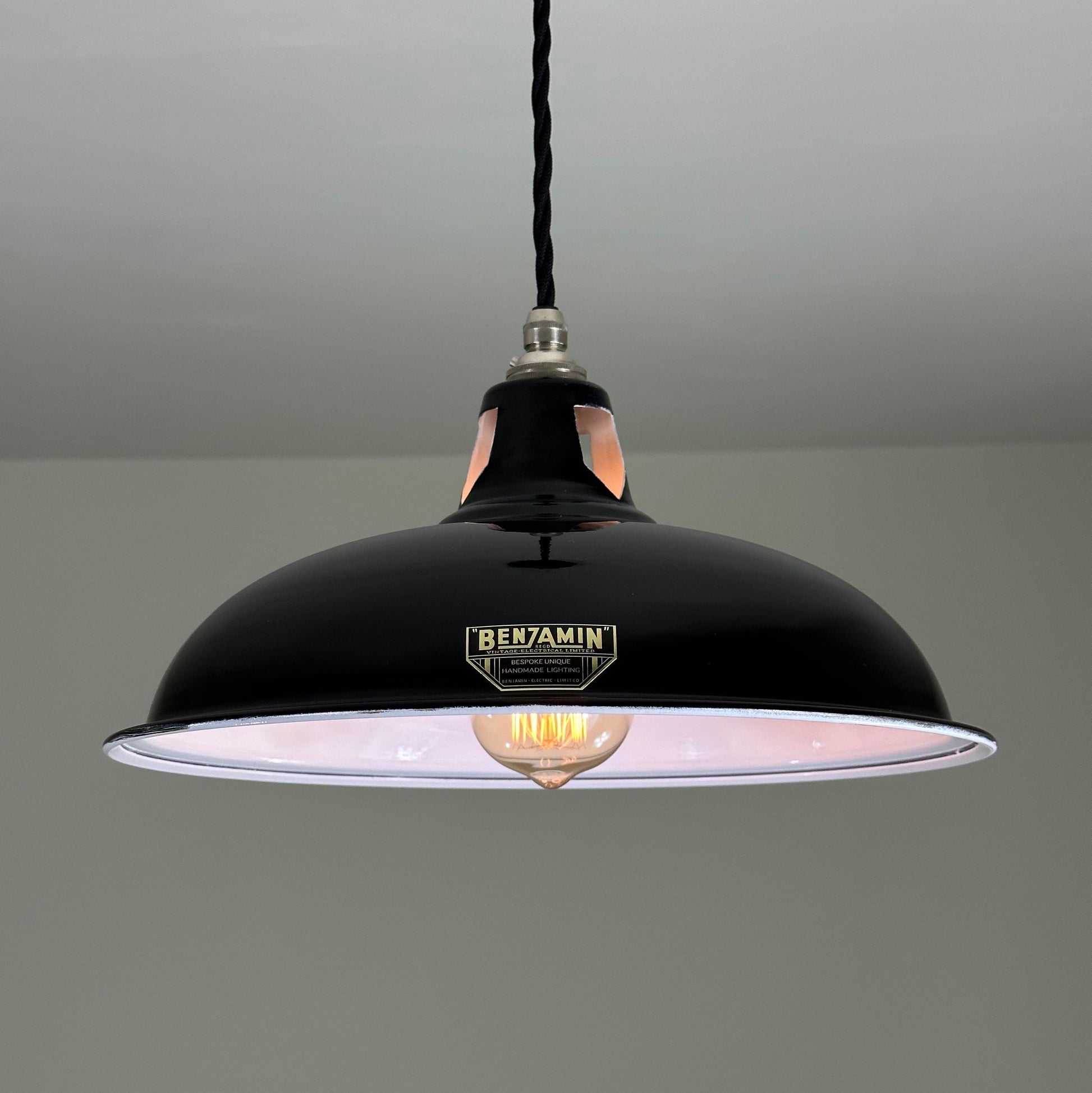 Sedgeford Coolie ~ Midnight Black Solid Industrial Shade Pendant Set Light | Ceiling Dining Room | Kitchen Table | Vintage Thorlux Style