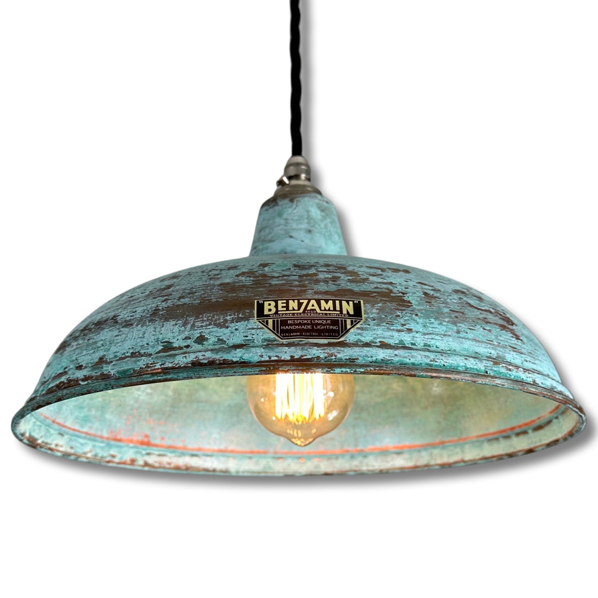 Sedgeford ~ Copper Full Verdigris Patina Factory Shade Pendant Set Light | Ceiling Dining Room | Kitchen Table | Vintage Limited Edition