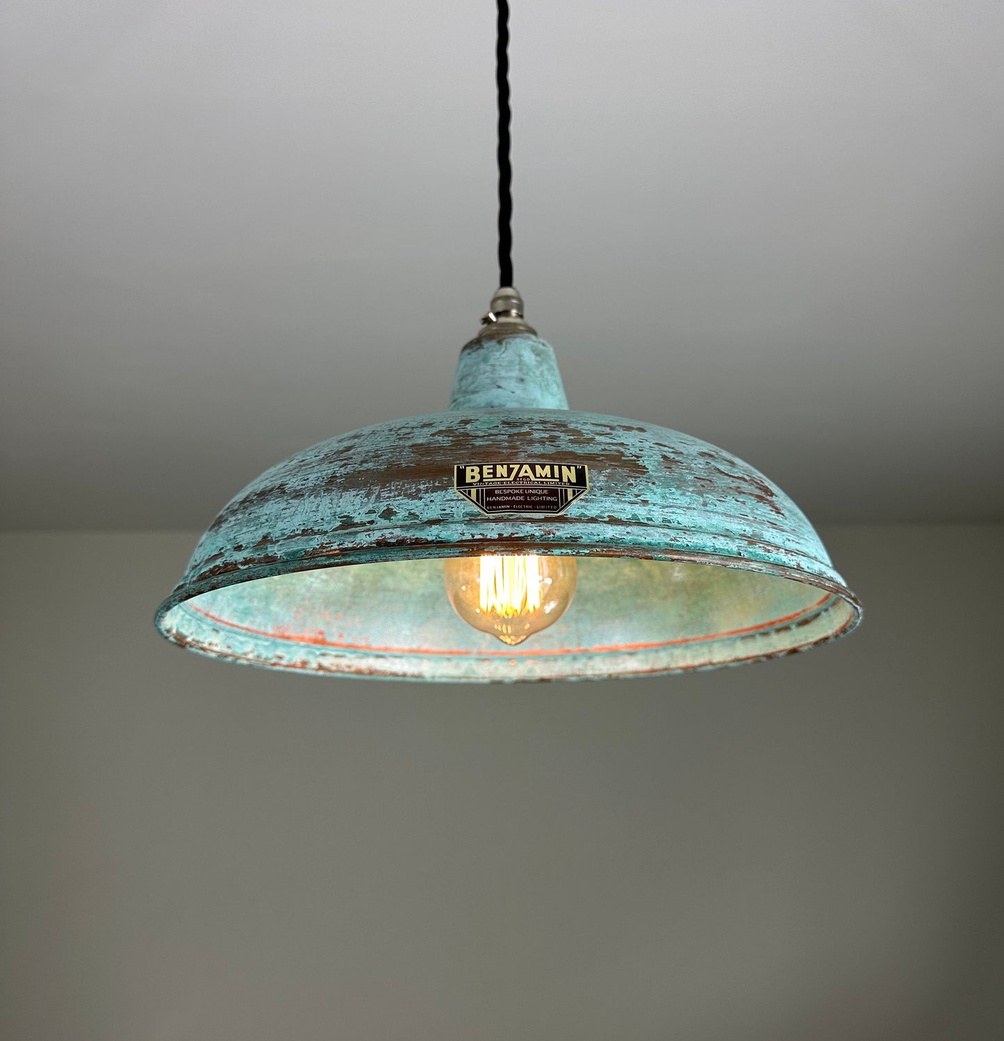 Sedgeford ~ Copper Full Verdigris Patina Factory Shade Pendant Set Light | Ceiling Dining Room | Kitchen Table | Vintage Limited Edition