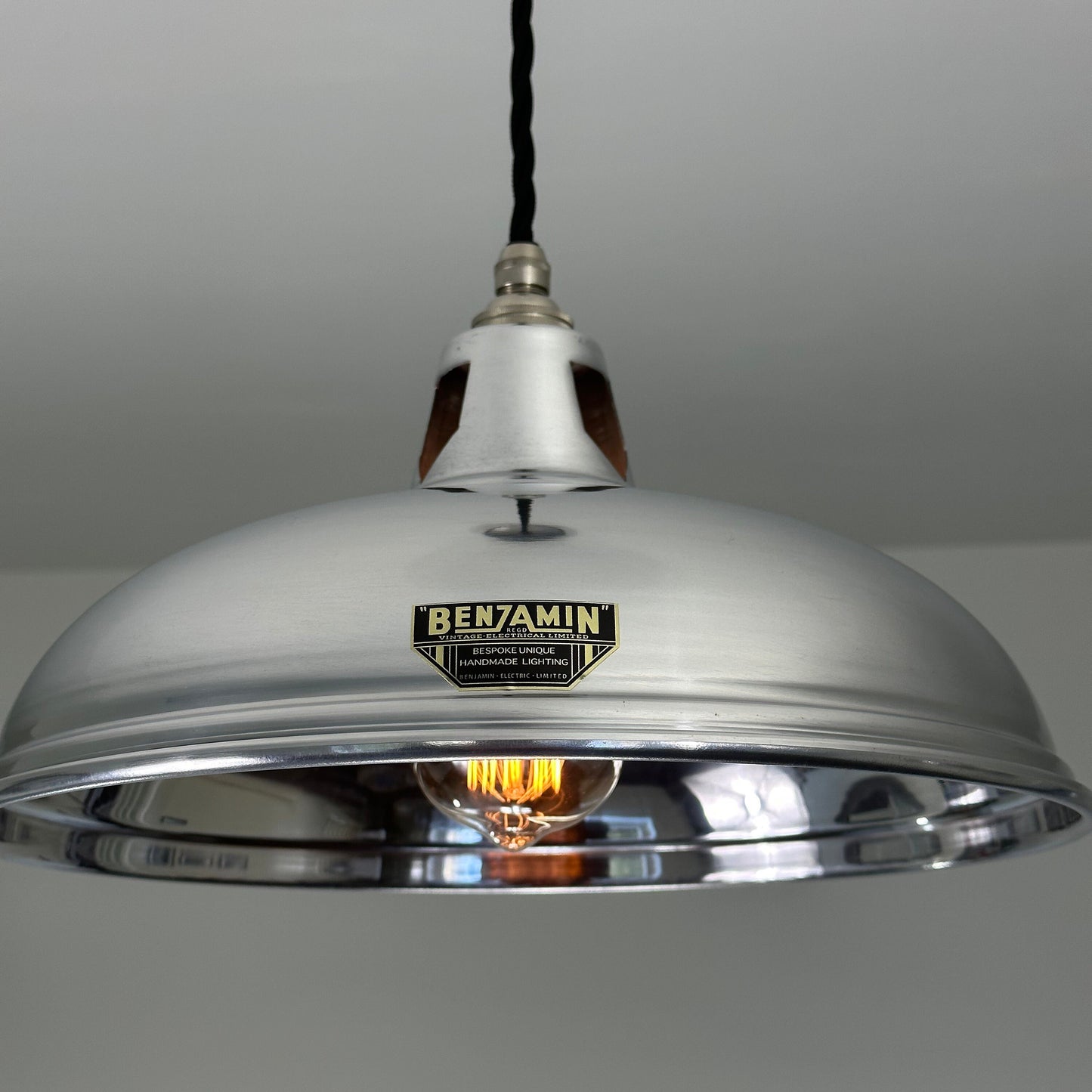 Sedgeford Coolie ~ Polished Nickel Industrial Shade Pendant Set Light | Ceiling Dining Room | Kitchen Table | Vintage Filament Bulb 12 Inch