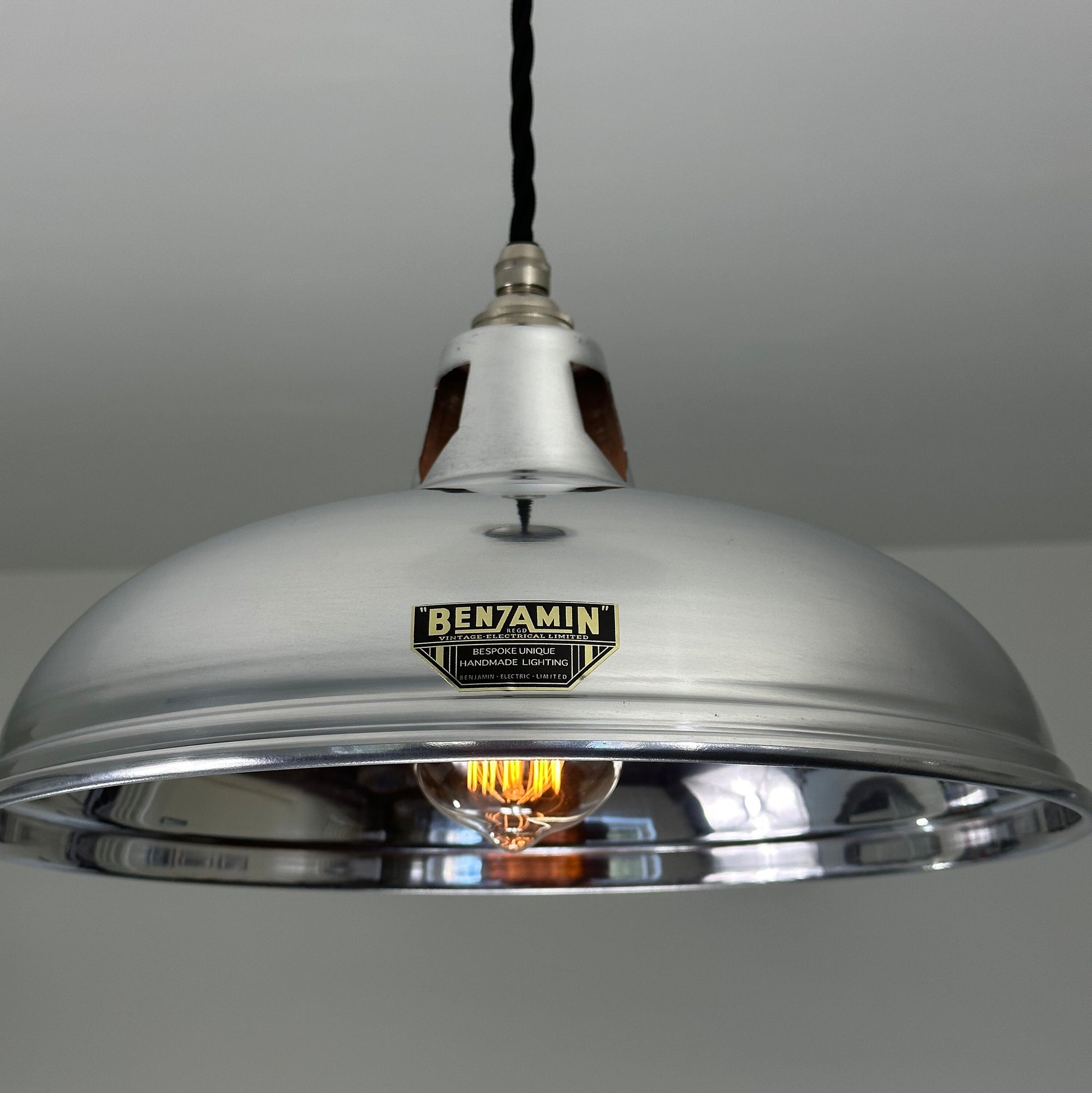 Sedgeford Coolie ~ Polished Nickel Industrial Shade Pendant Set Light | Ceiling Dining Room | Kitchen Table | Vintage Filament Bulb 12 Inch