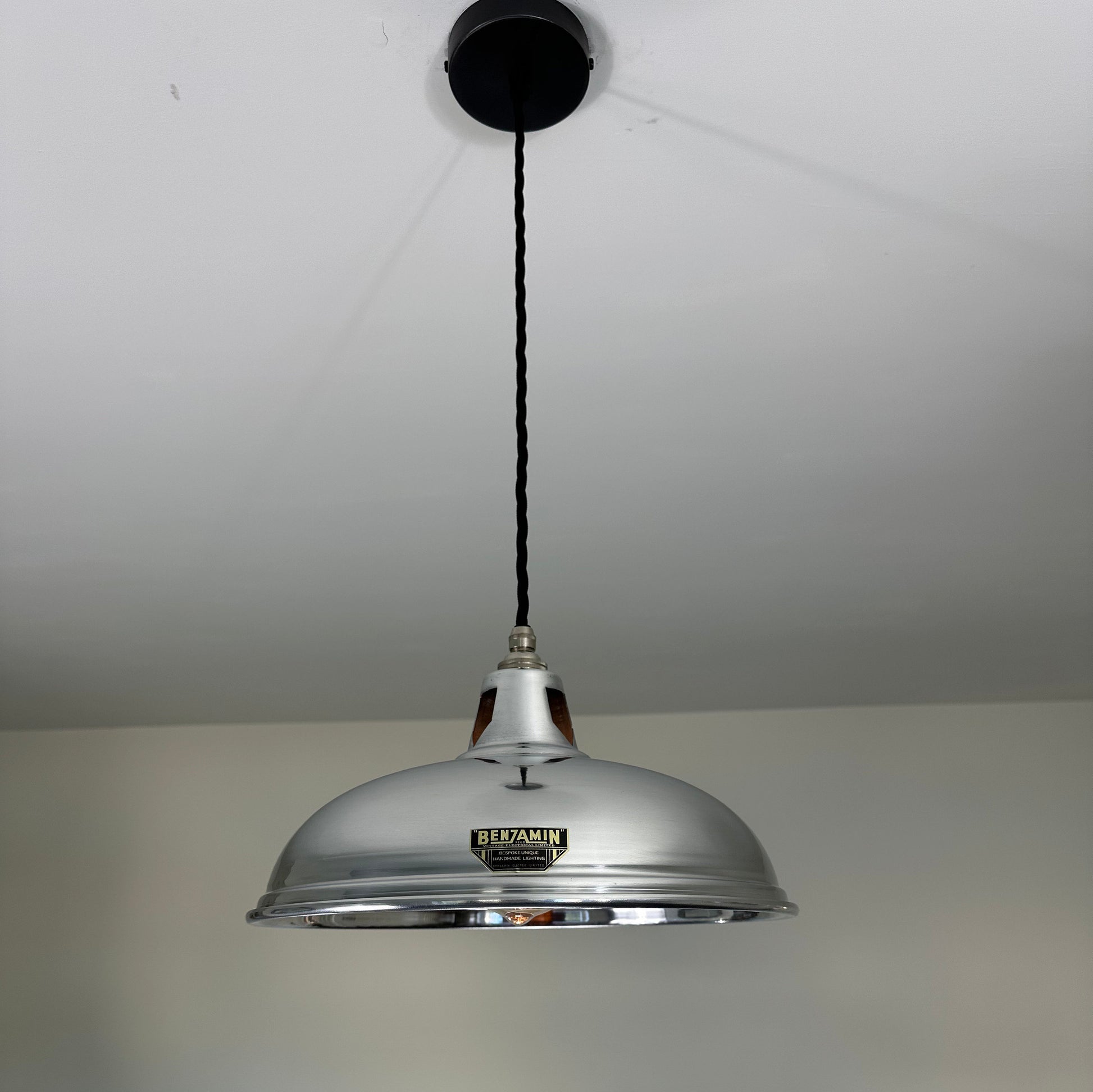 Sedgeford Coolie ~ Polished Nickel Industrial Shade Pendant Set Light | Ceiling Dining Room | Kitchen Table | Vintage Filament Bulb 12 Inch