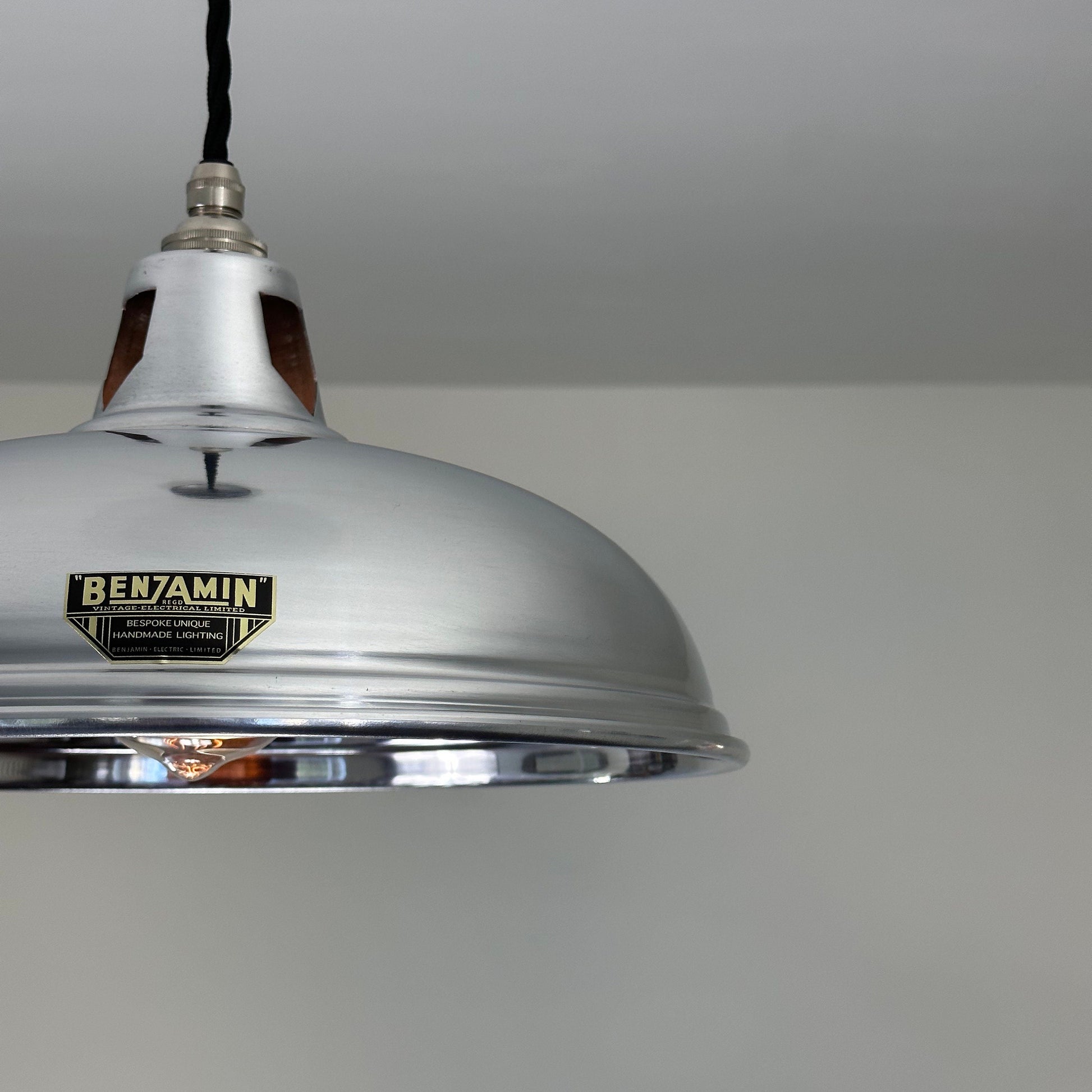 Sedgeford Coolie ~ Polished Nickel Industrial Shade Pendant Set Light | Ceiling Dining Room | Kitchen Table | Vintage Filament Bulb 12 Inch