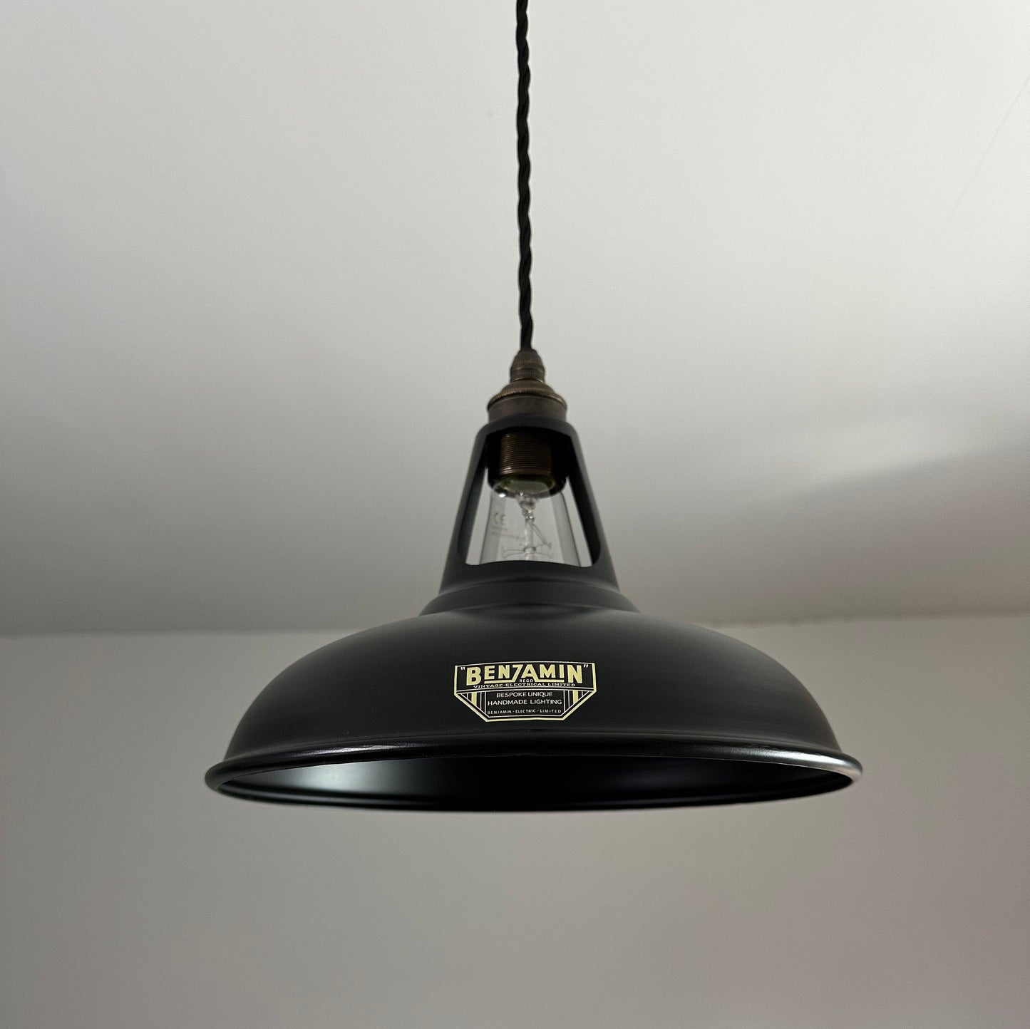 Cawston ~ Matt Black Solid Shade Slotted Design Pendant Set Light | Ceiling Dining Room | Kitchen Table | Vintage Filament Bulb 11 Inch