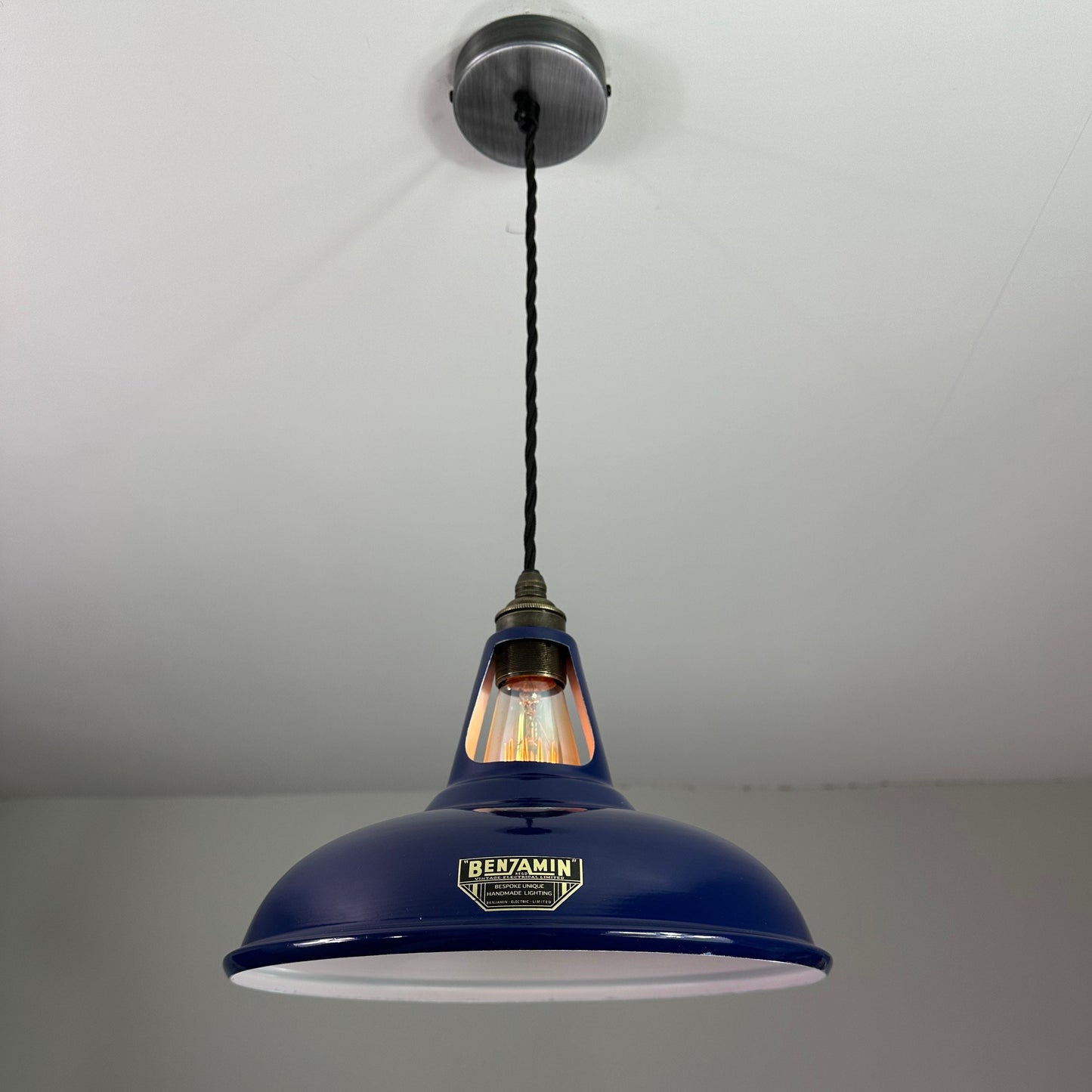 Cawston ~ Navy Blue Solid Shade Slotted Design Pendant Set Light | Ceiling Dining Room | Kitchen Table | Vintage Filament Bulb 11 Inch