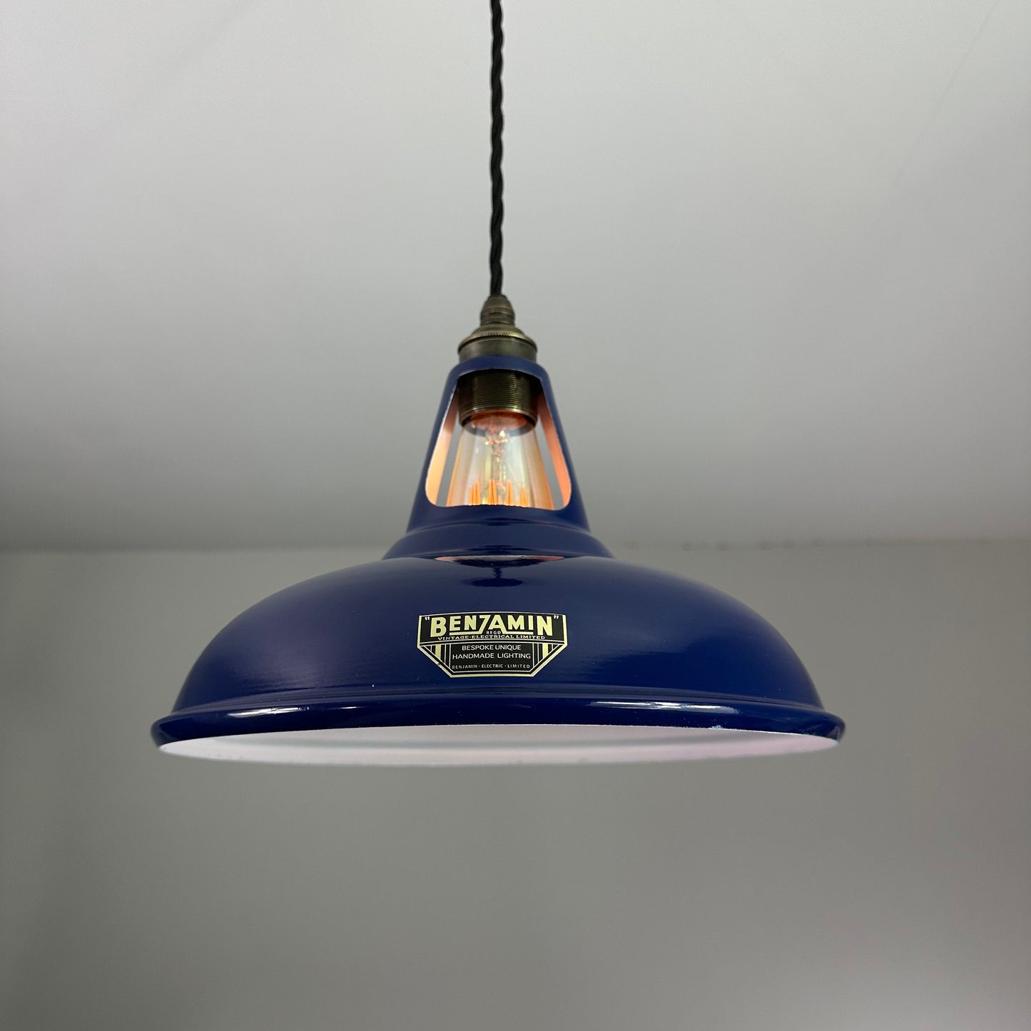 Cawston ~ Navy Blue Solid Shade Slotted Design Pendant Set Light | Ceiling Dining Room | Kitchen Table | Vintage Filament Bulb 11 Inch