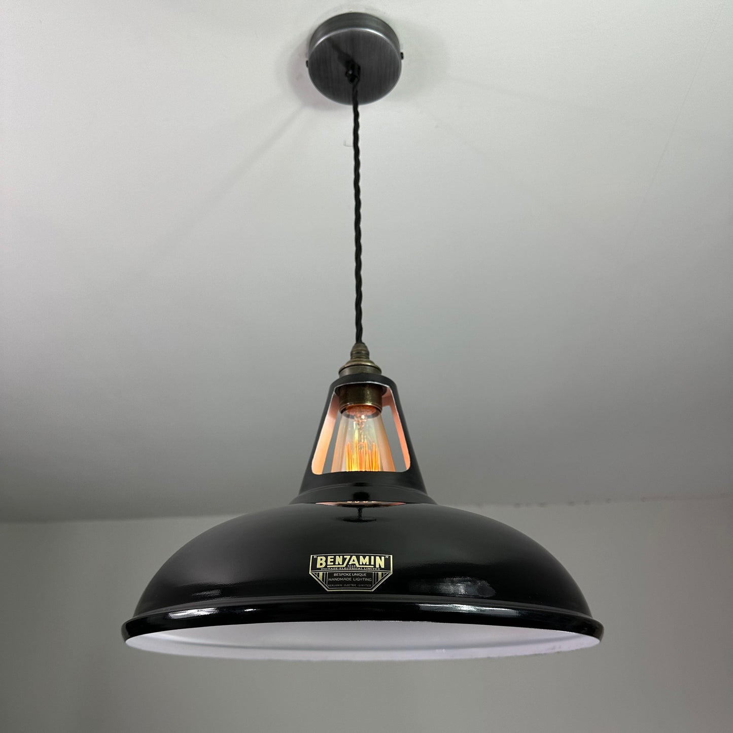 Cawston XL ~ Midnight Black Solid Shade Slotted Design Pendant Set Light | Ceiling Dining Room | Kitchen Table | Vintage Bulb 14 Inch