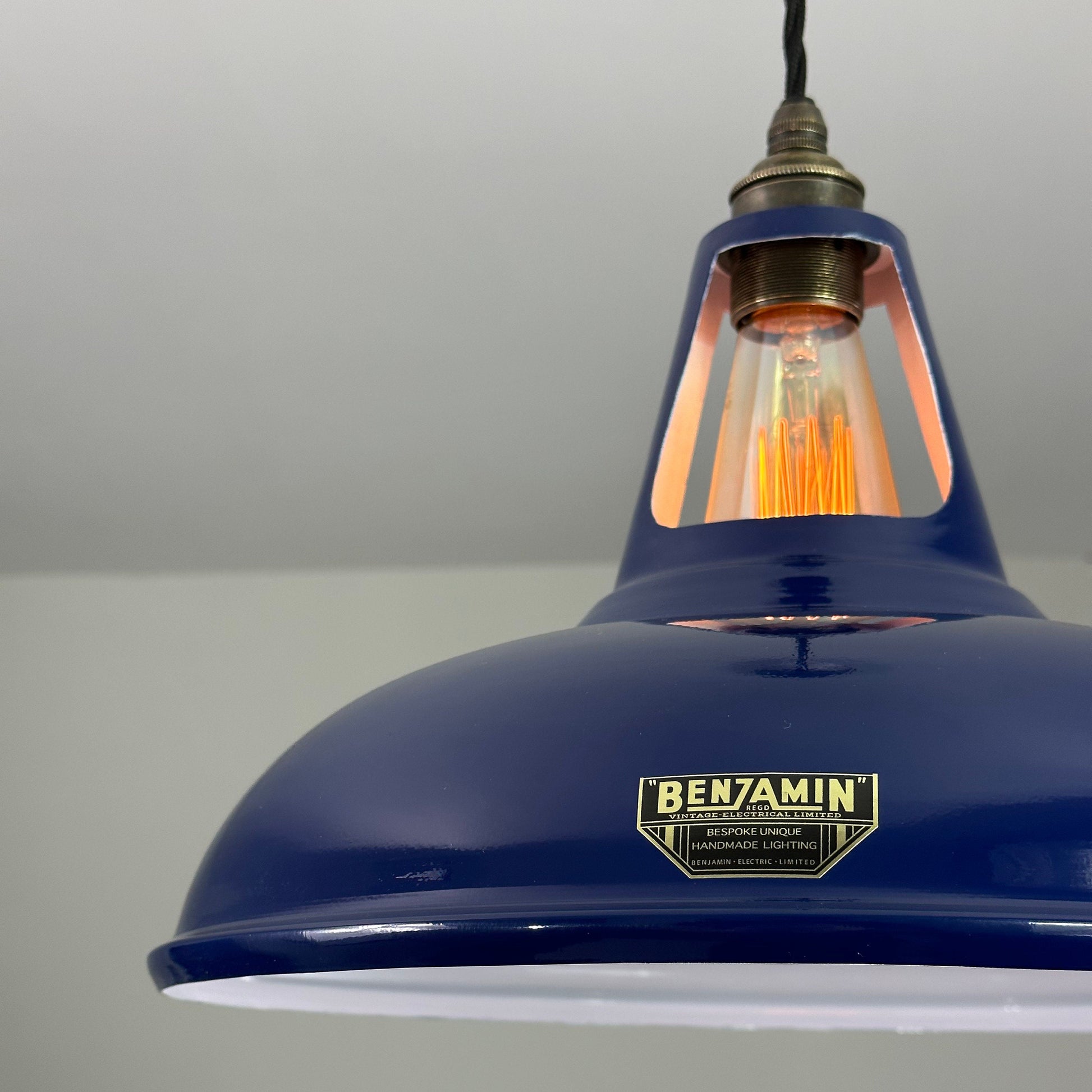 Cawston XL ~ Blue Solid Shade Slotted Design Pendant Set Light | Ceiling Dining Room | Kitchen Table | Vintage Filament Bulb 14 Inch