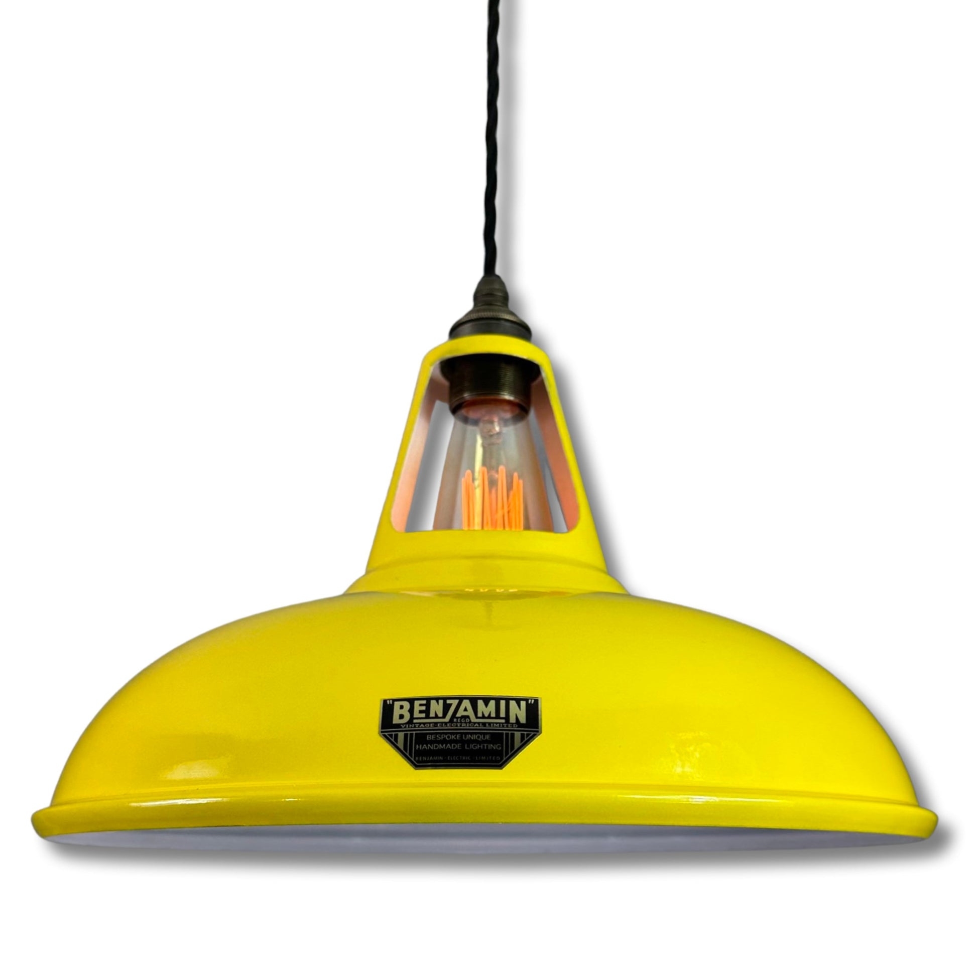 Cawston XL ~ Yellow Solid Shade Slotted Design Pendant Set Light | Ceiling Dining Room | Kitchen Table | Vintage Filament Bulb 14 Inch