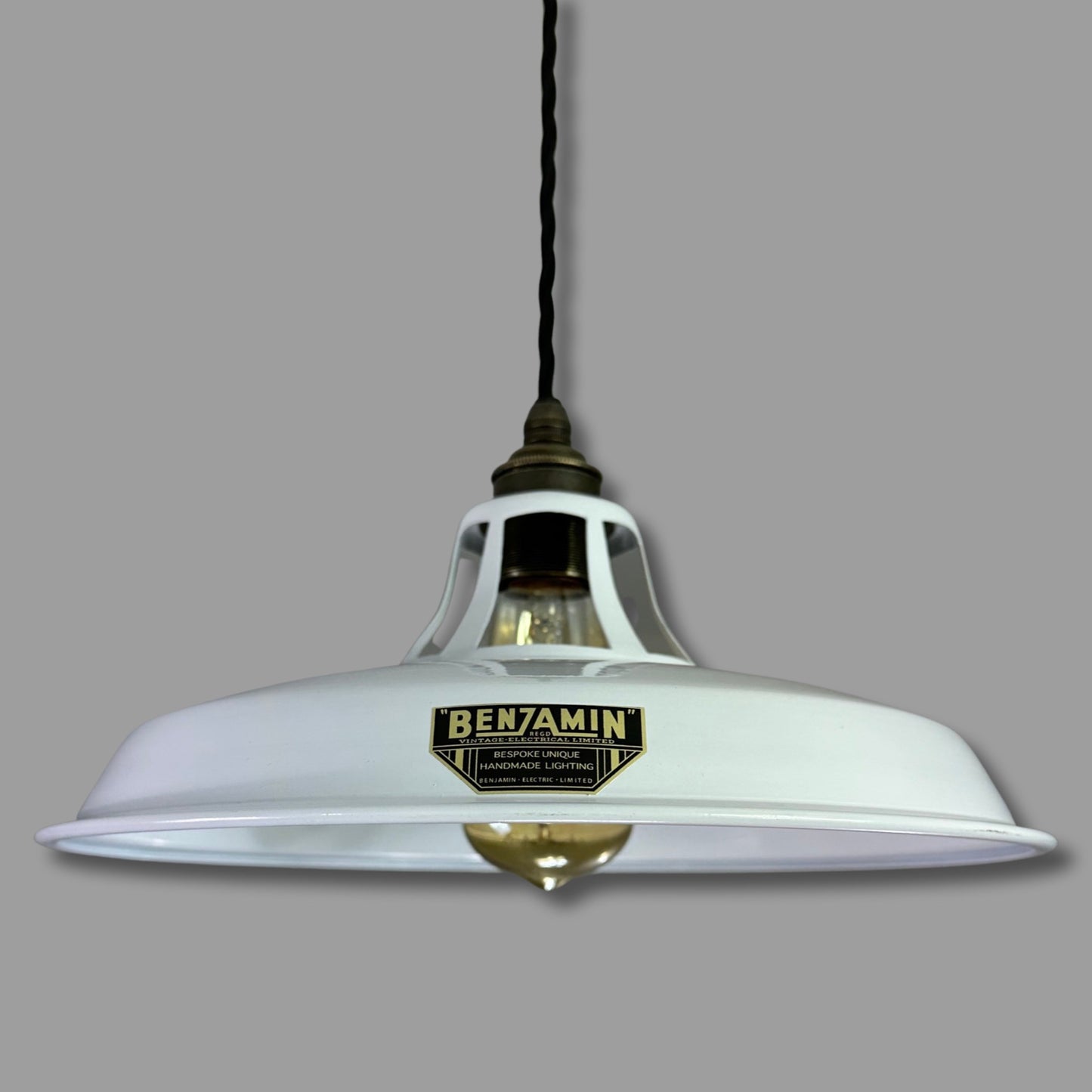 Bramerton ~ Original White Benflux Industrial Shade 1926 Design Pendant Set Light | Ceiling Dining Room | Kitchen Table | Vintage