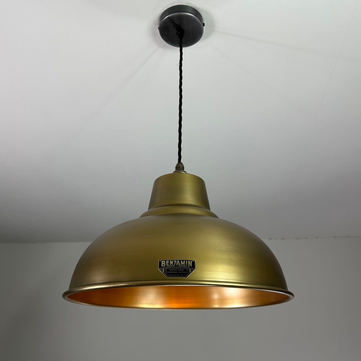 Salthouse XL ~ Antique Brass Dome Lampshade Pendant Ceiling Light ~ 14.5 Inch