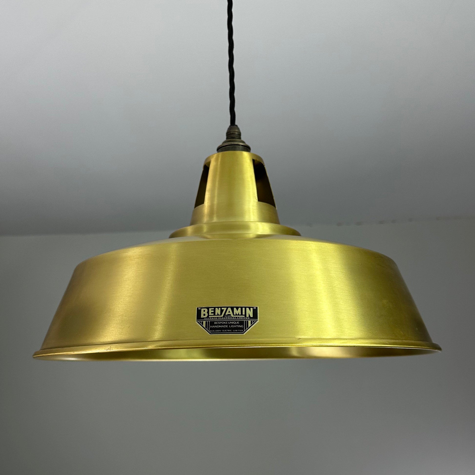Wolferton XL ~ Brushed Brass Lampshade Coolie Design Pendant Ceiling Light ~ 15.5 Inch