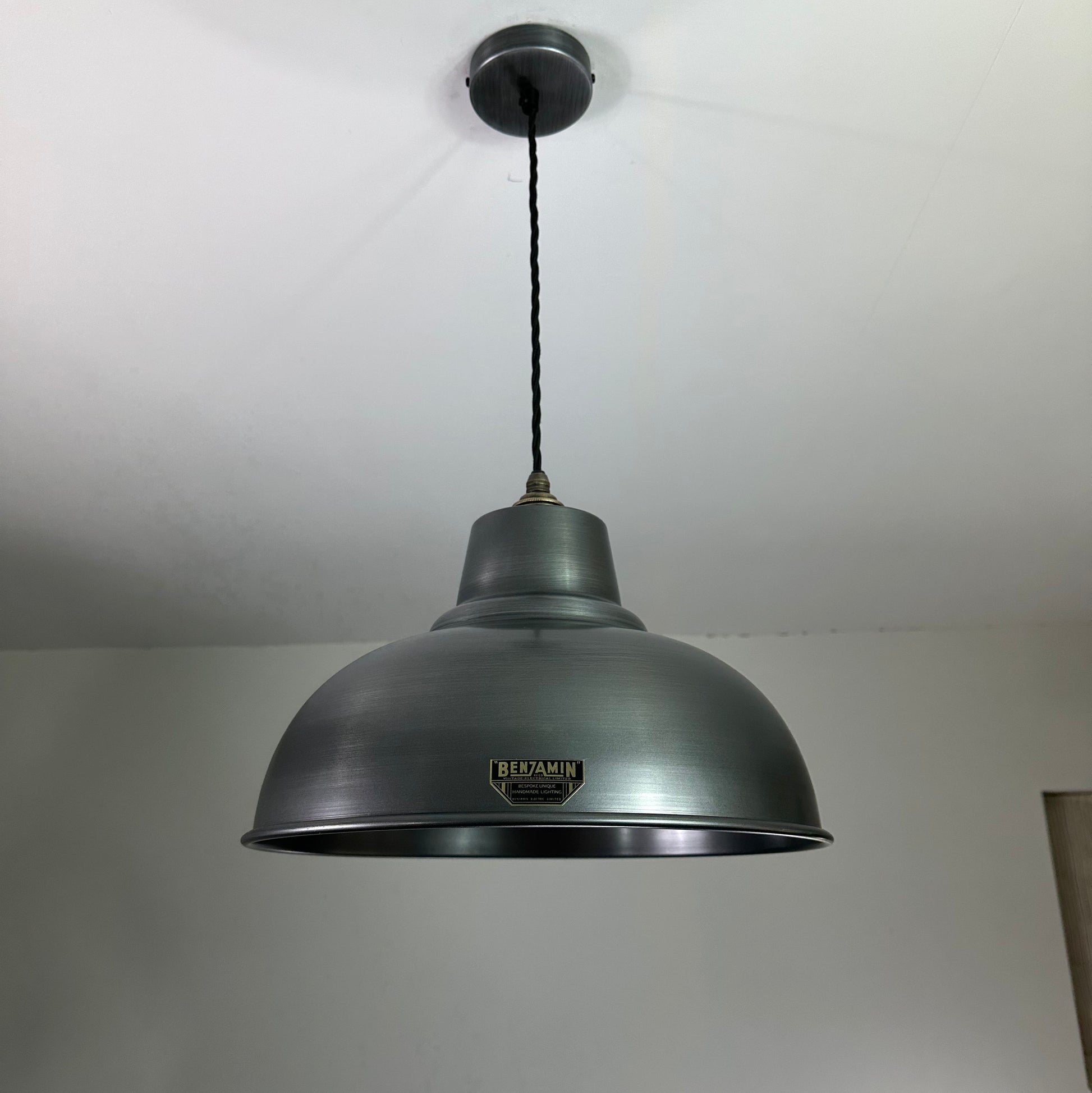 Salthouse XL ~ Pewter Grey Industrial factory shade light ceiling dining room kitchen table vintage filament lamps pendant 14.5 Inch