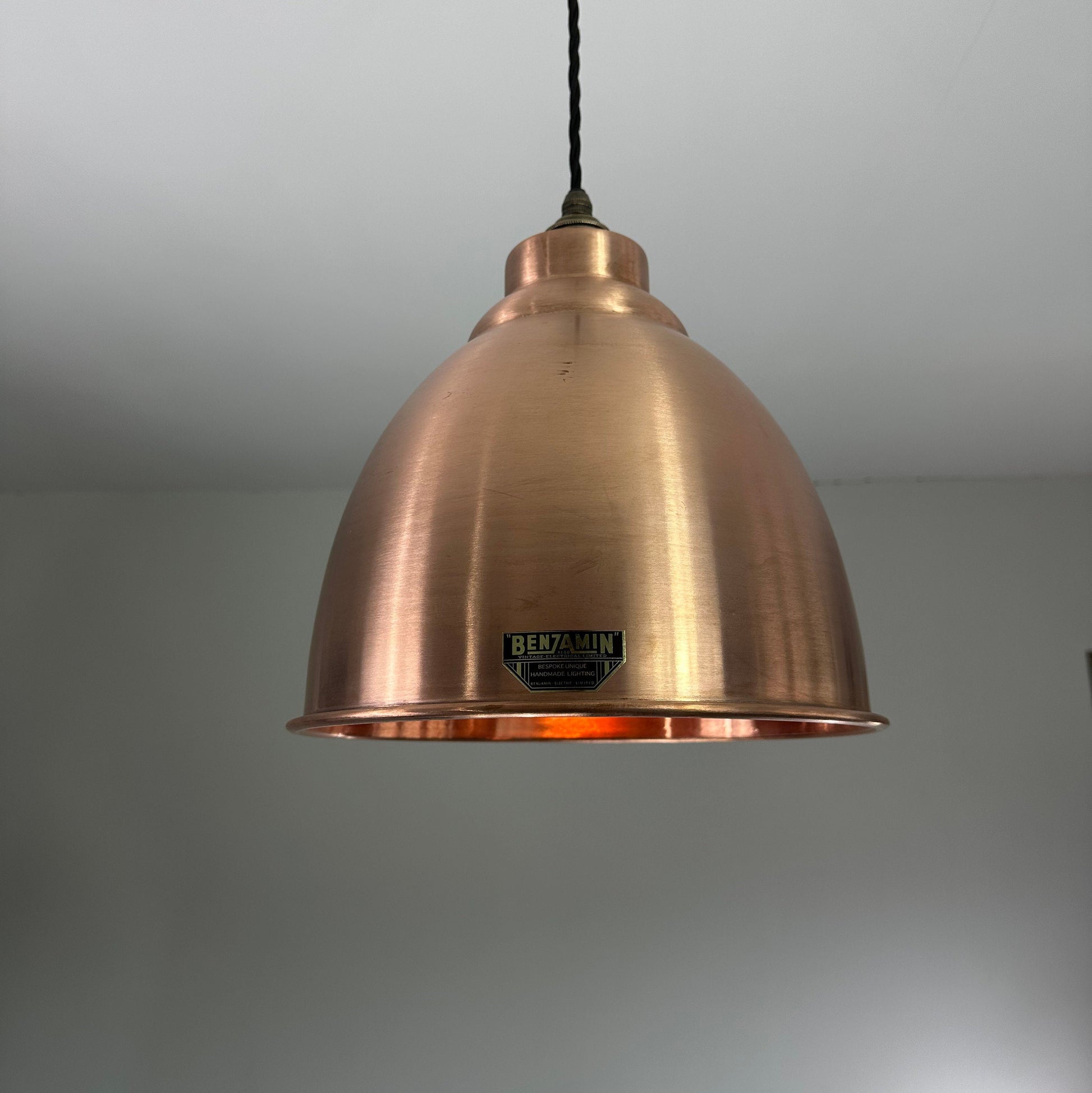 Brooke ~ Antique Copper Industrial Shade Pendant Set Light | Ceiling Dining Room | Kitchen Table | Vintage 1 x Edison Filament Bulb