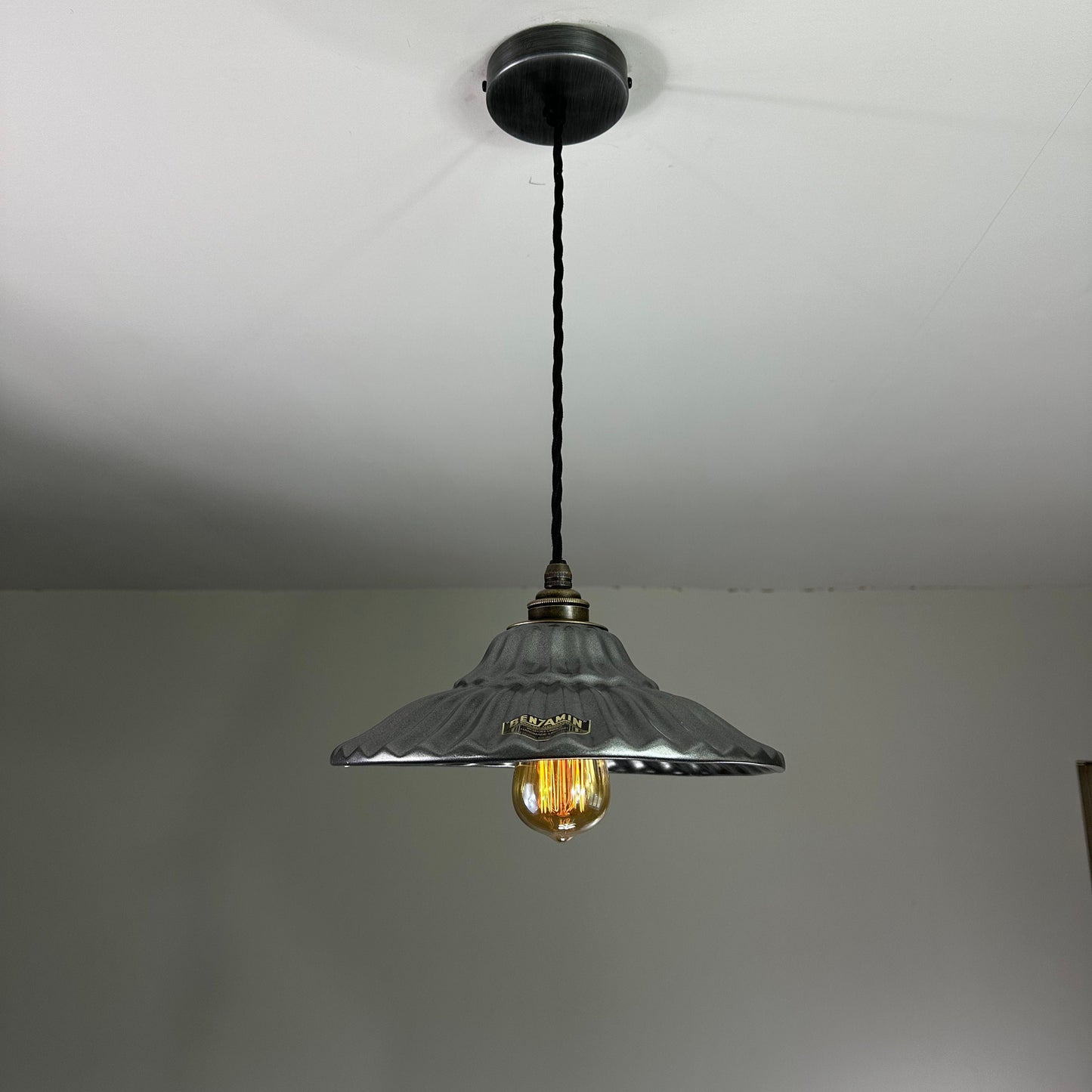 Lenwade ~ Pewter Grey Ceramic Shade Light Ceiling Dining Room Kitchen Table Vintage Edison Filament Lamps Pendant Odette