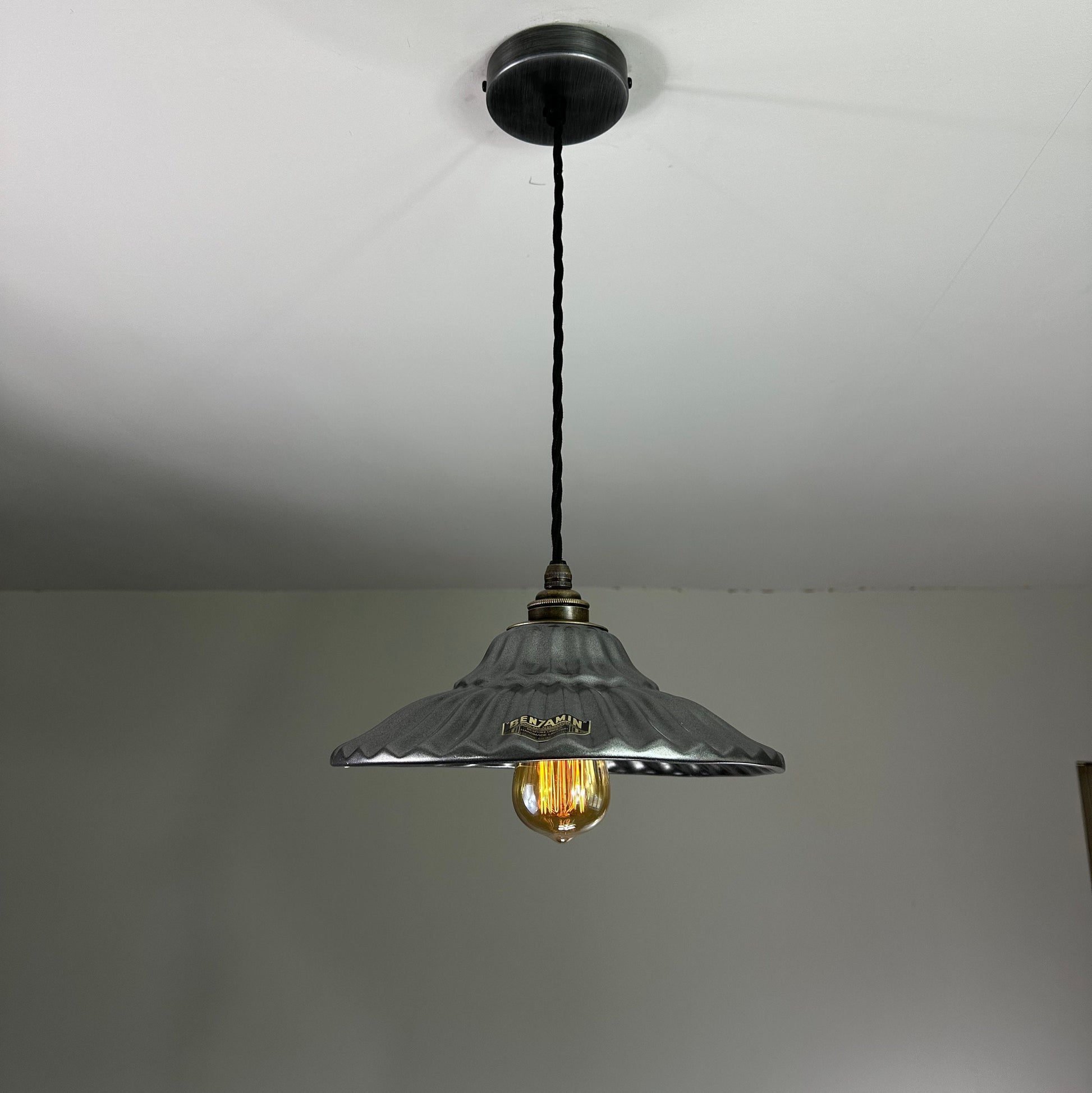 Lenwade ~ Pewter Grey Ceramic Shade Light Ceiling Dining Room Kitchen Table Vintage Edison Filament Lamps Pendant Odette