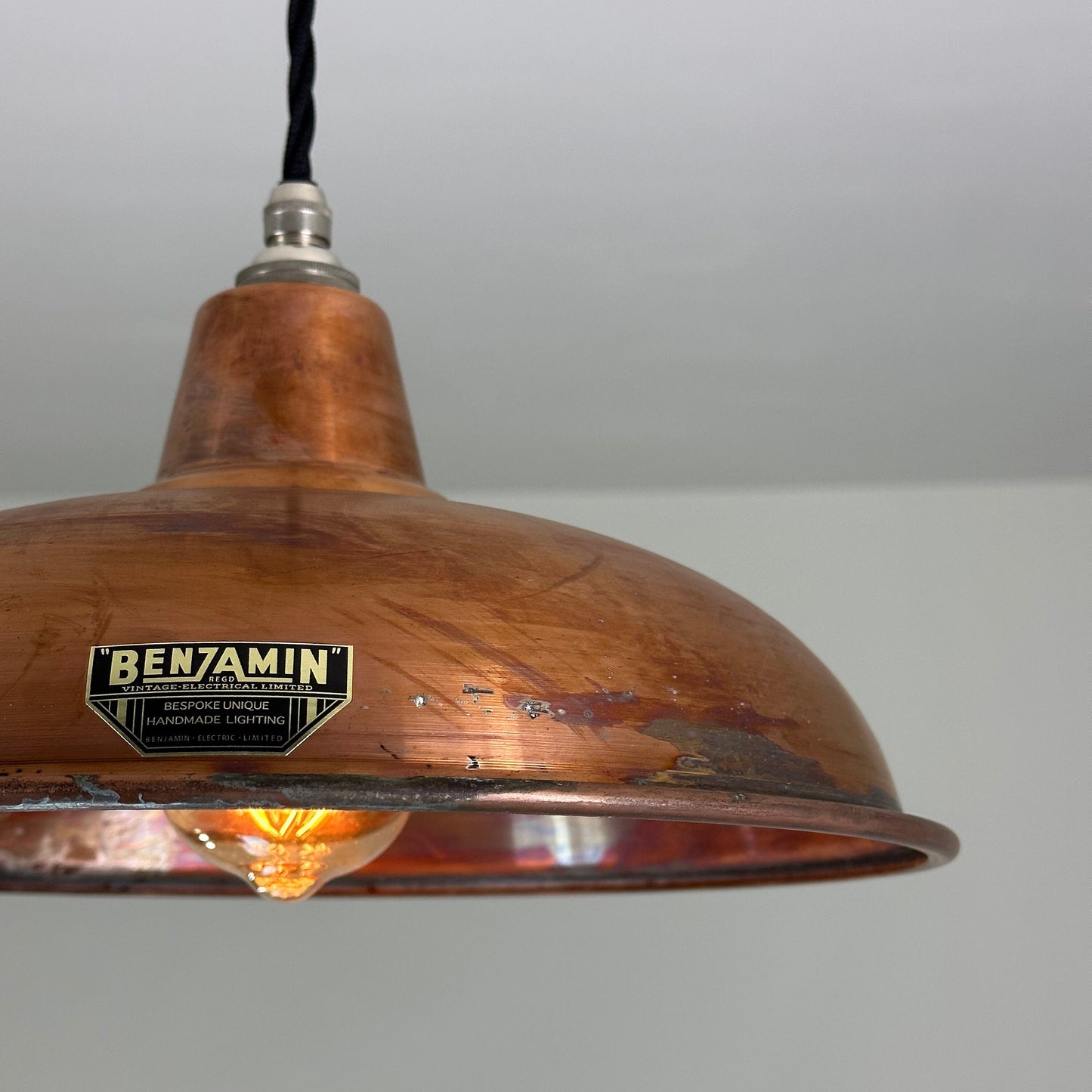 Sedgeford ~ **Worn** Antique Copper Lampshade Pendant Ceiling Light ~ 12 Inch