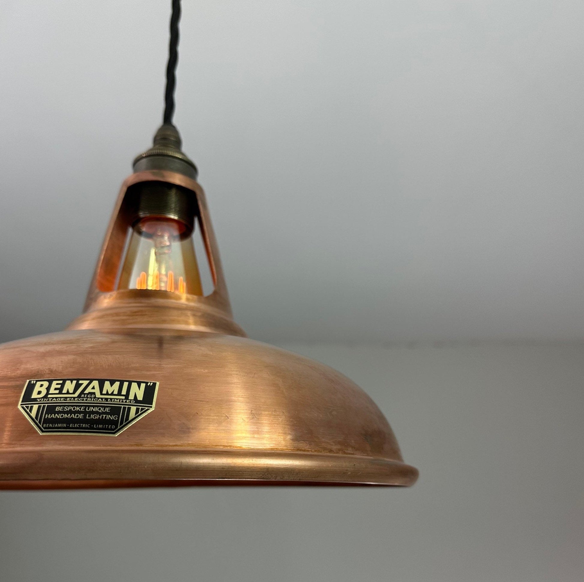 Cawston ~ Antique Copper Shade 1932 Design Pendant Set Light | Ceiling Dining Room | Kitchen Table | Vintage Filament Bulb | 11 Inch