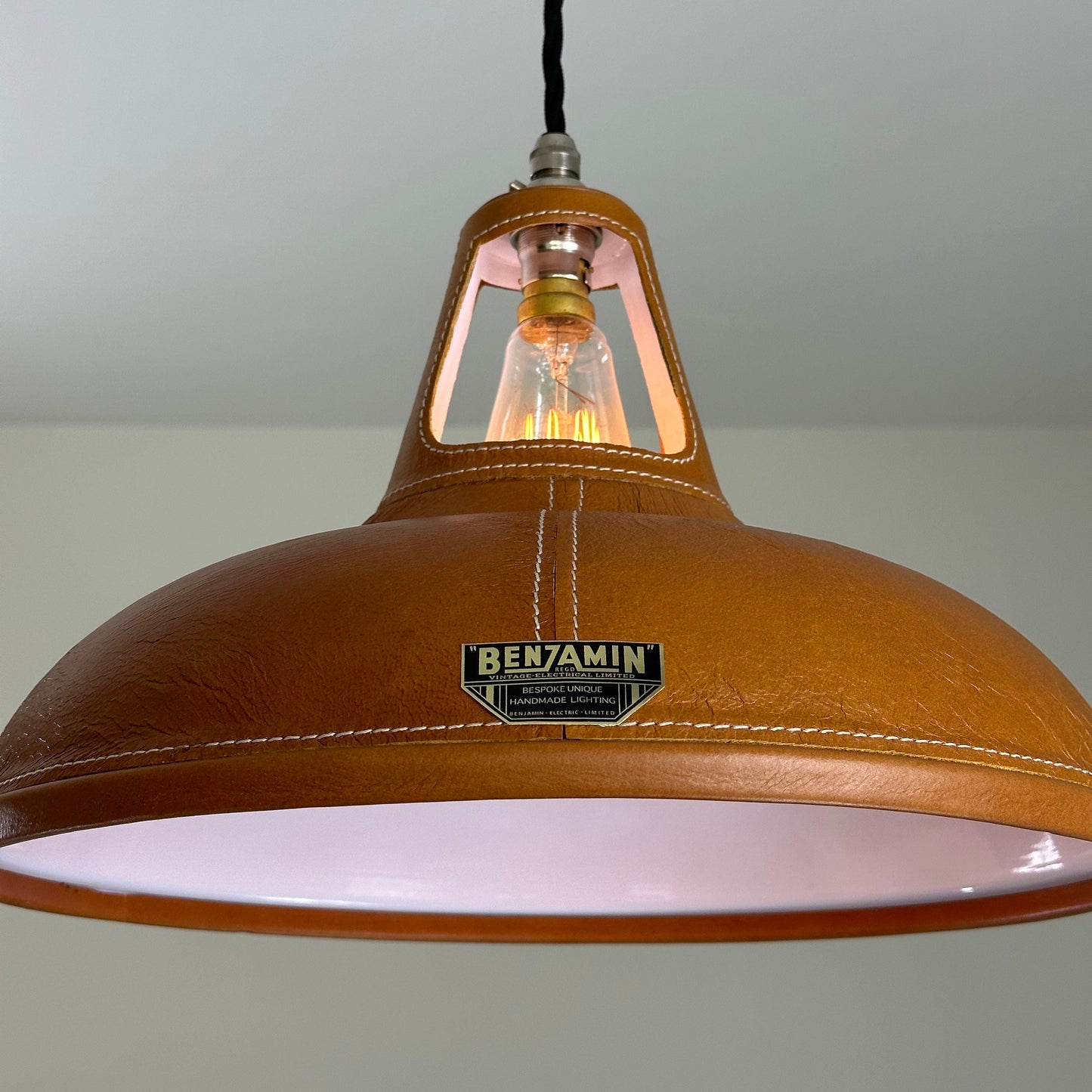 Cawston XL ~ Genuine Leather Solid Steel Lamp Shade 1932 Design Pendant Set Light | Ceiling Dining Room | Kitchen Table | Vintage | 14 Inch