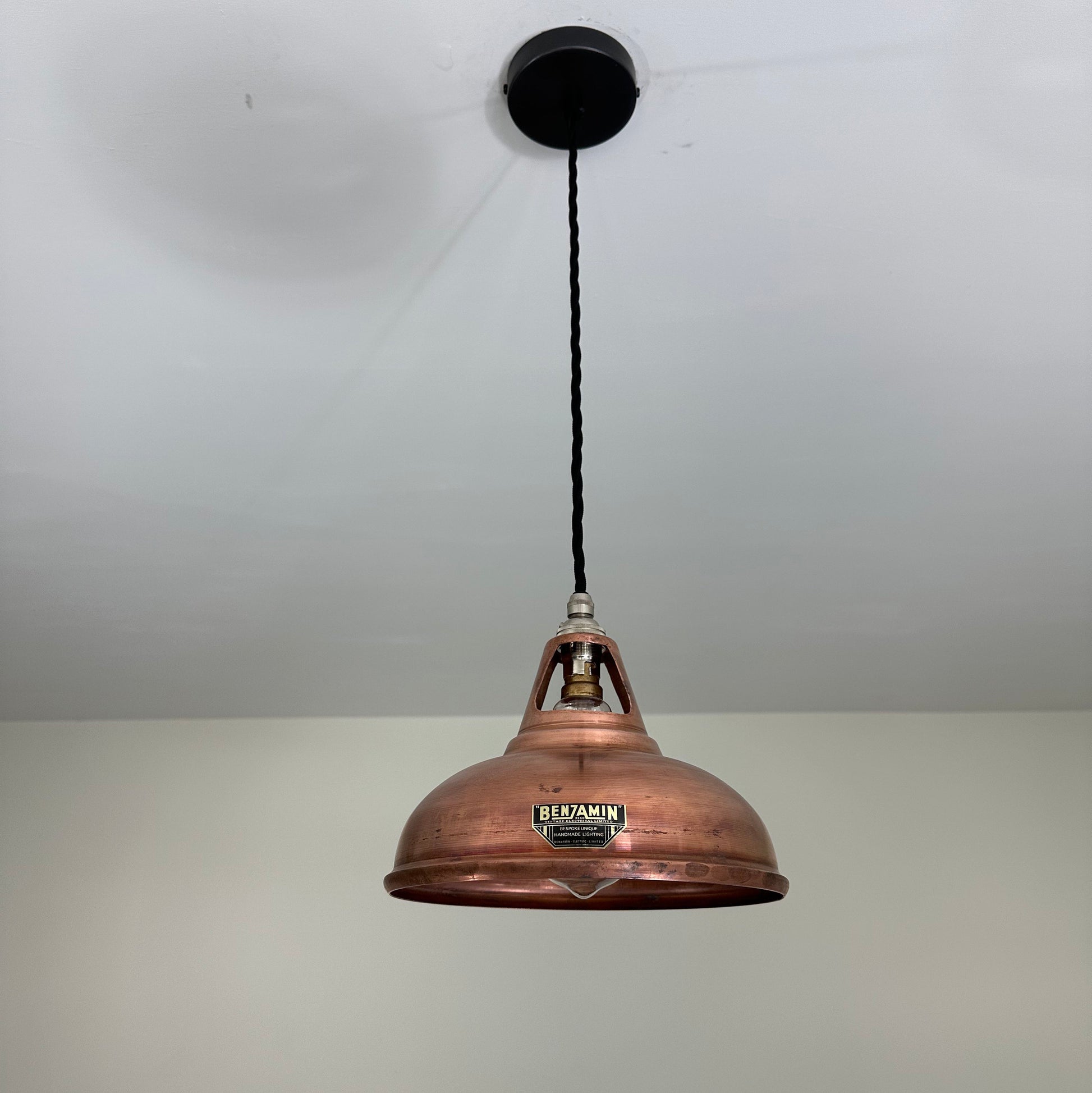 Cawston Small ~ Antique Copper Lampshade Slotted Design Pendant Ceiling Light ~ 9 Inch