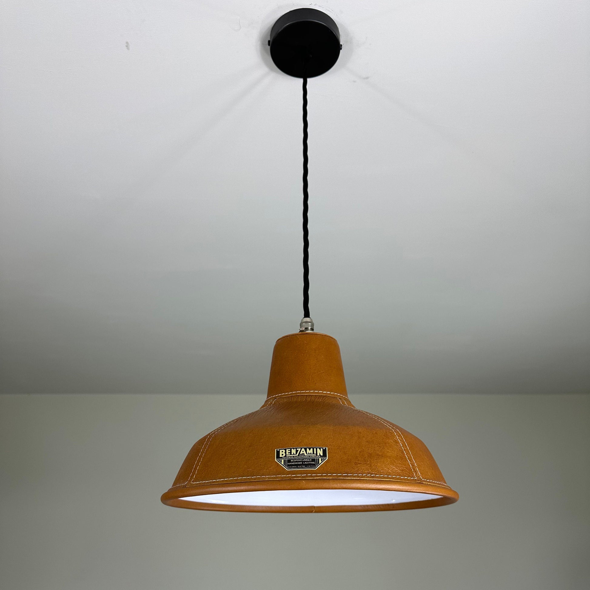 Filby ~ Tan Genuine Leather Solid Steel Shade Pendant Set Light | Ceiling Dining Room | Kitchen Table | Vintage Filament Bulb 12.5 Inch