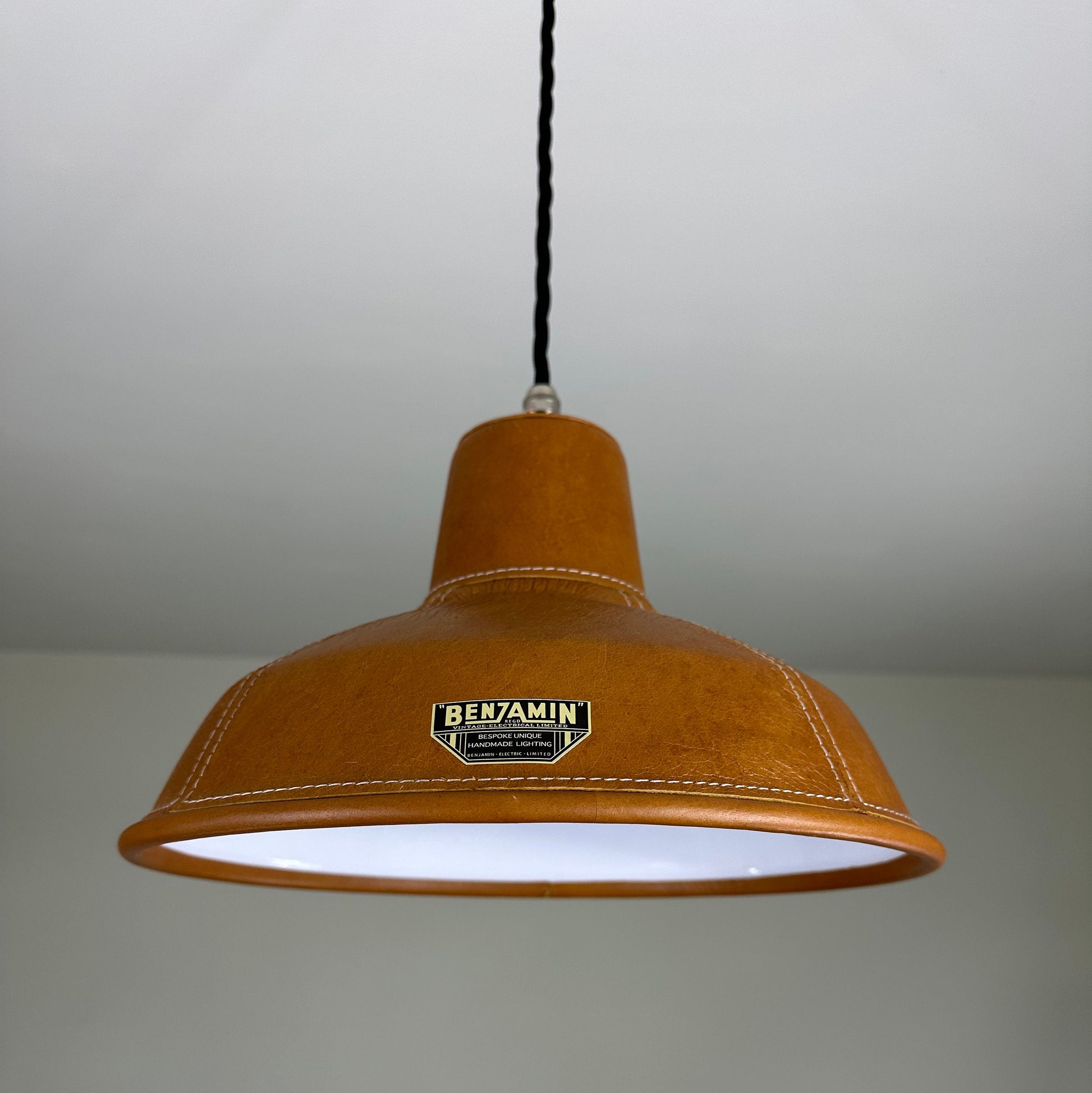 Filby ~ Tan Genuine Leather Solid Steel Shade Pendant Set Light | Ceiling Dining Room | Kitchen Table | Vintage Filament Bulb 12.5 Inch