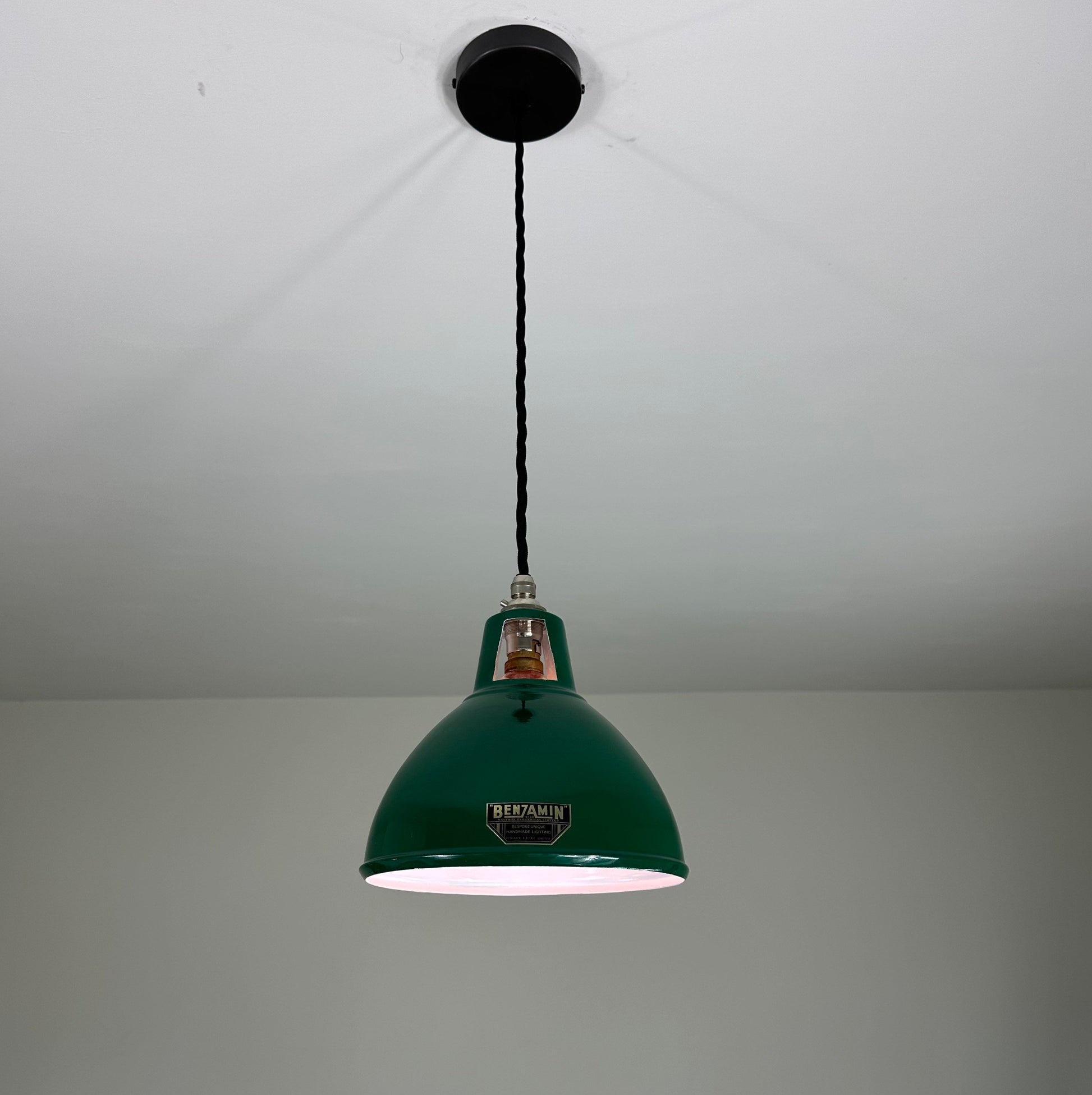 Shropham ~ Small Racing Green Solid Shade Design Pendant Set Light | Ceiling Dining Room | Kitchen Table | Vintage Industrial | 8 Inch