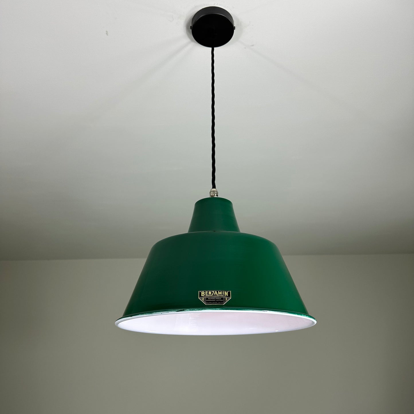 Pentney ~ **Worn** Original Green Industrial factory shade Dome light ceiling | 13.5 Inch | kitchen table vintage lamps pendant wire set
