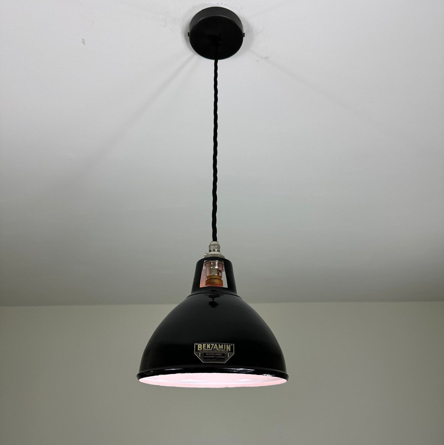Shropham ~ Small Midnight Black Solid Shade Design Pendant Set Light | Ceiling Dining Room | Kitchen Table | Vintage Industrial | 8 Inch
