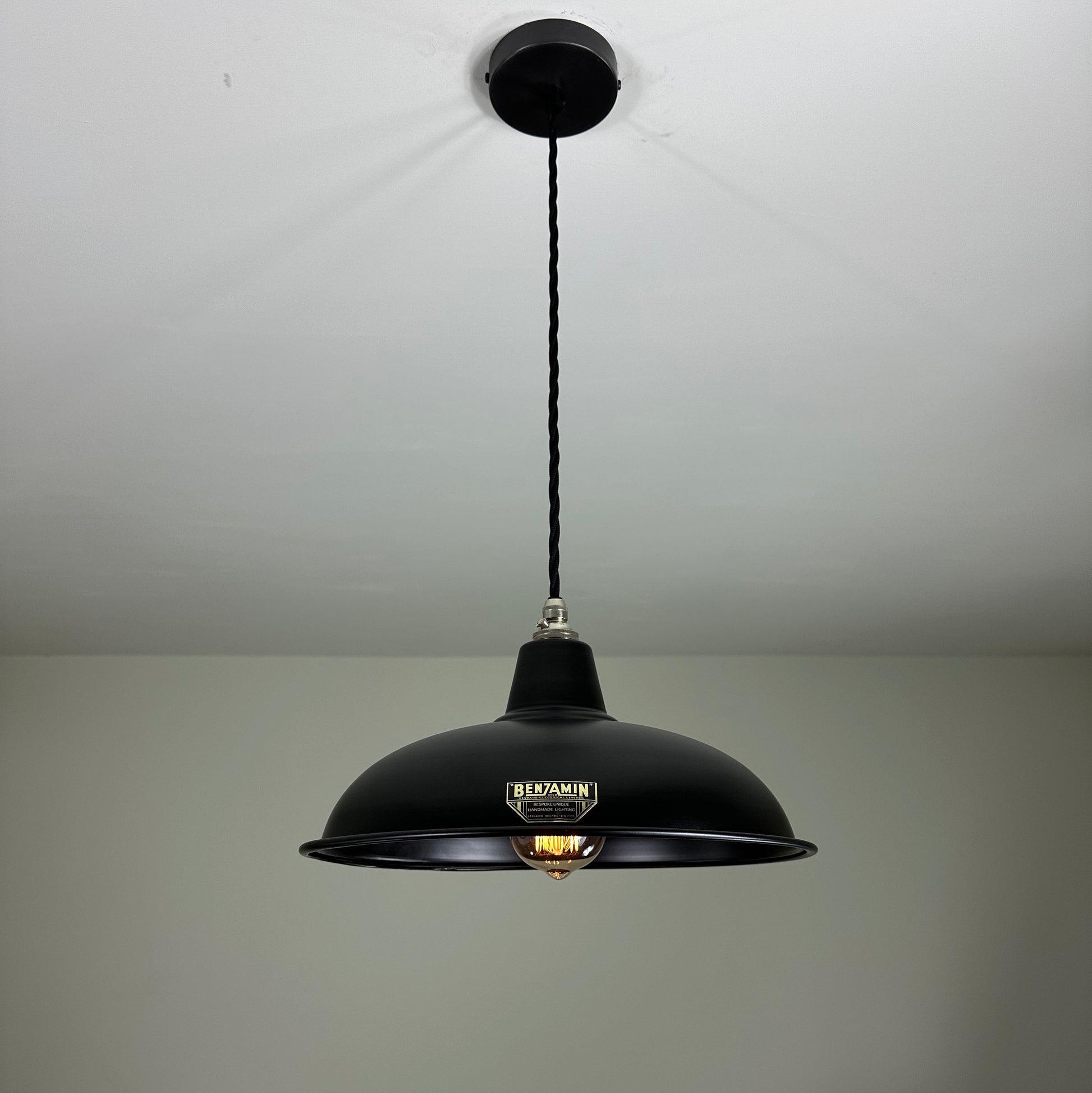 Sedgeford ~ Matt Black Solid Industrial Shade Pendant Set Light | Ceiling Dining Room | Kitchen Table | Vintage Thorlux Style