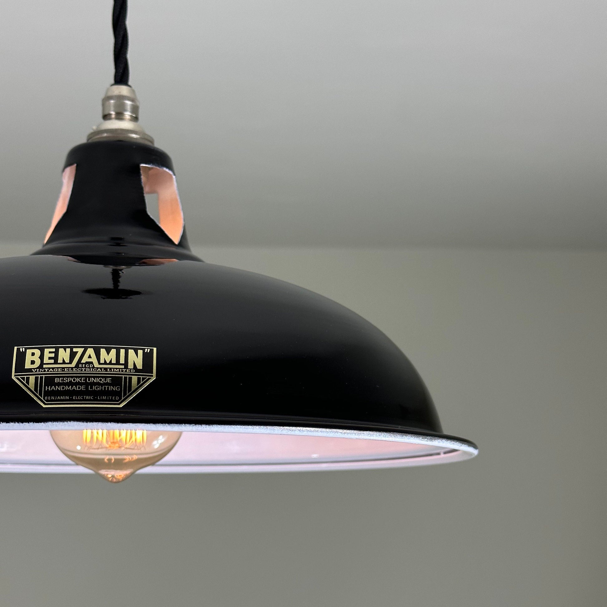 Sedgeford Coolie ~ Midnight Black Solid Industrial Shade Pendant Set Light | Ceiling Dining Room | Kitchen Table | Vintage Thorlux Style