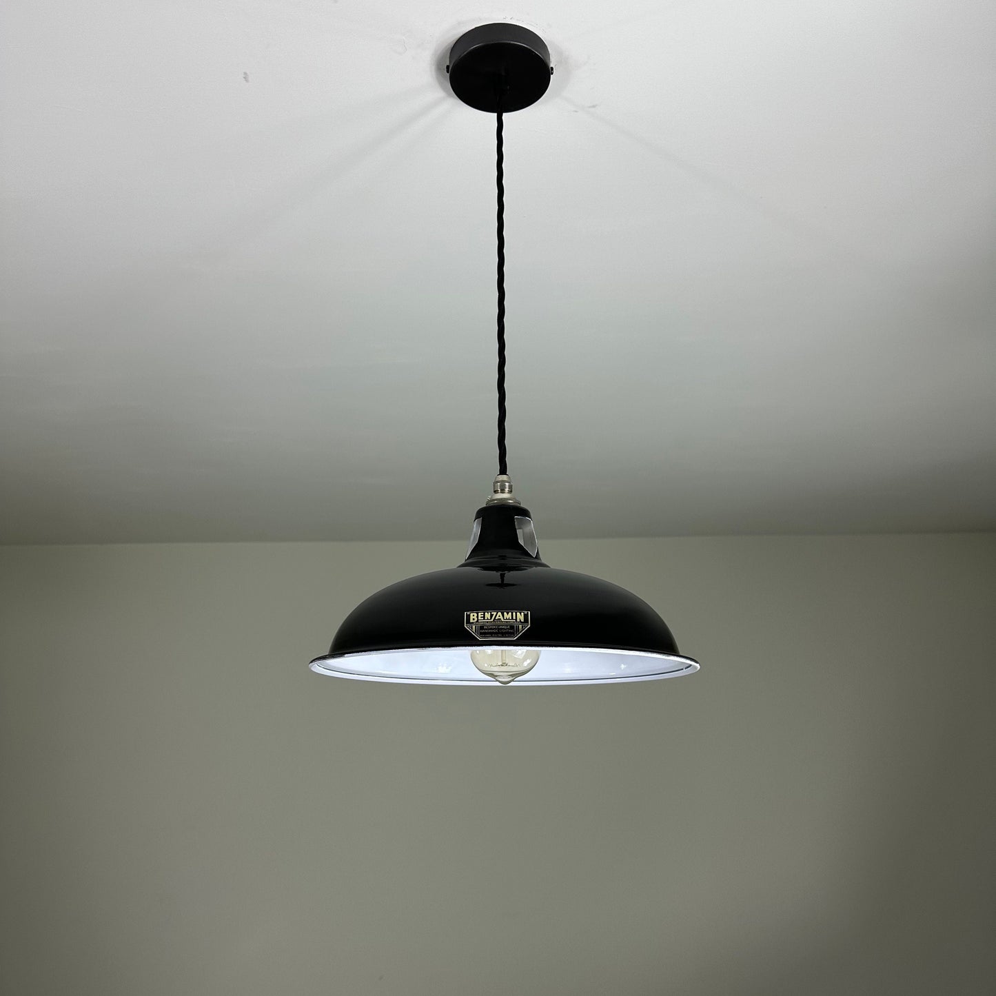 Sedgeford Coolie ~ Midnight Black Solid Industrial Shade Pendant Set Light | Ceiling Dining Room | Kitchen Table | Vintage Thorlux Style