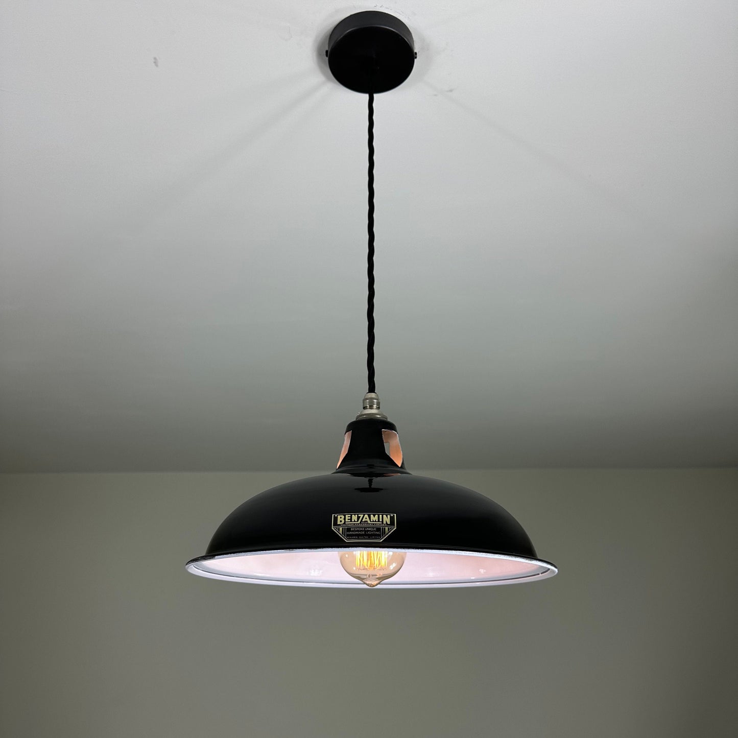 Sedgeford Coolie ~ Midnight Black Solid Industrial Shade Pendant Set Light | Ceiling Dining Room | Kitchen Table | Vintage Thorlux Style