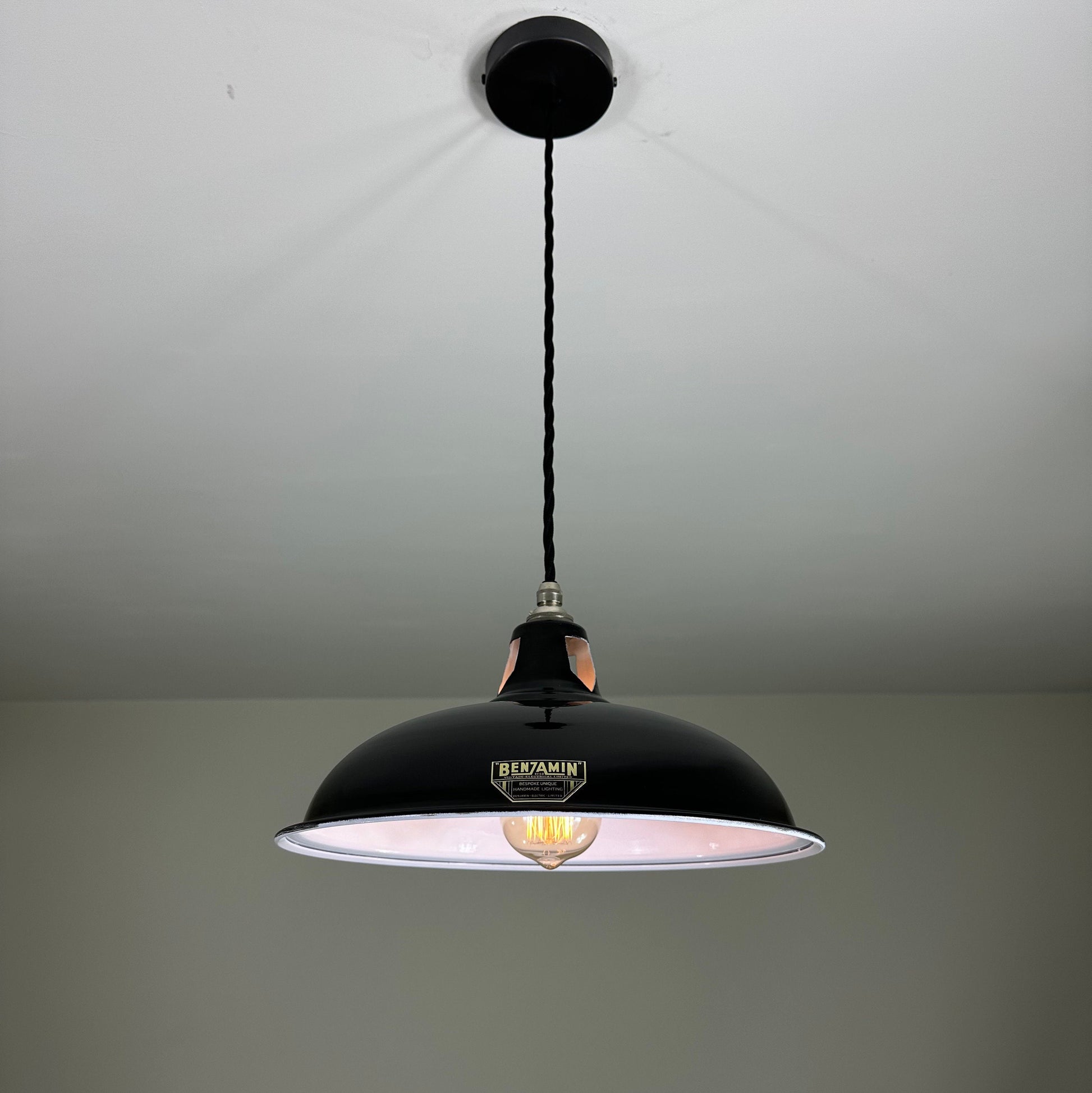 Sedgeford Coolie ~ Midnight Black Solid Industrial Shade Pendant Set Light | Ceiling Dining Room | Kitchen Table | Vintage Thorlux Style