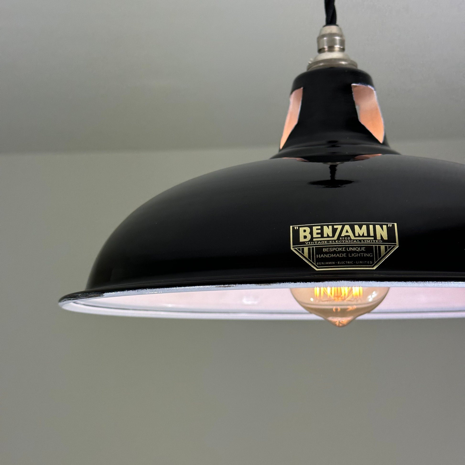 Sedgeford Coolie ~ Midnight Black Solid Industrial Shade Pendant Set Light | Ceiling Dining Room | Kitchen Table | Vintage Thorlux Style