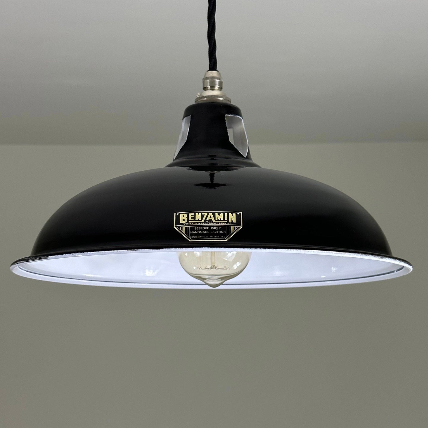 Sedgeford Coolie ~ Midnight Black Solid Industrial Shade Pendant Set Light | Ceiling Dining Room | Kitchen Table | Vintage Thorlux Style