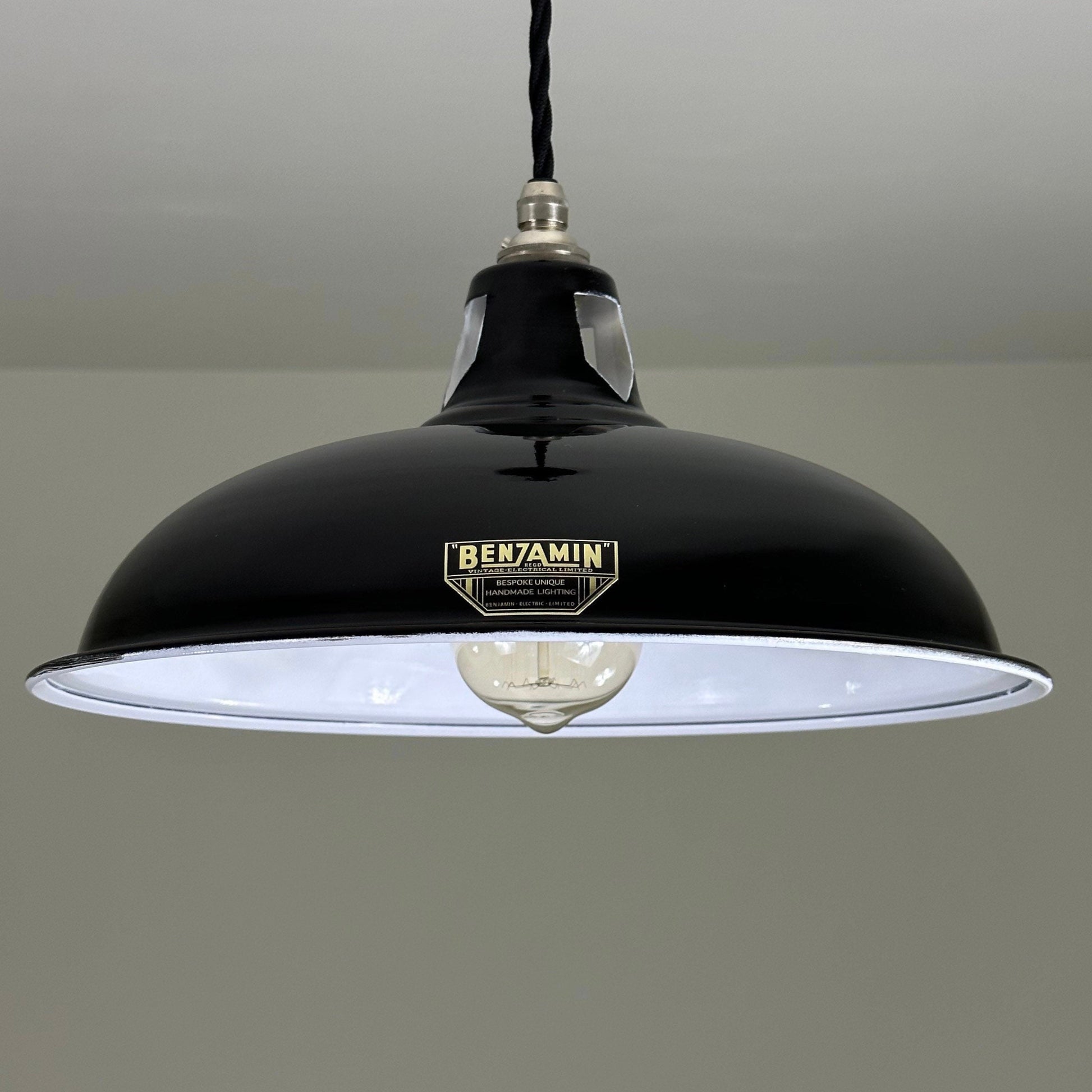 Sedgeford Coolie ~ Midnight Black Solid Industrial Shade Pendant Set Light | Ceiling Dining Room | Kitchen Table | Vintage Thorlux Style