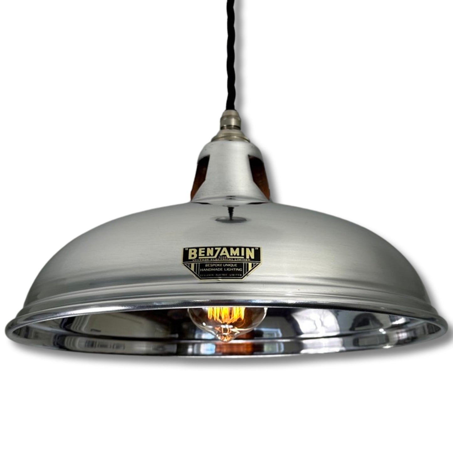 Sedgeford Coolie ~ Polished Nickel Industrial Shade Pendant Set Light | Ceiling Dining Room | Kitchen Table | Vintage Filament Bulb 12 Inch