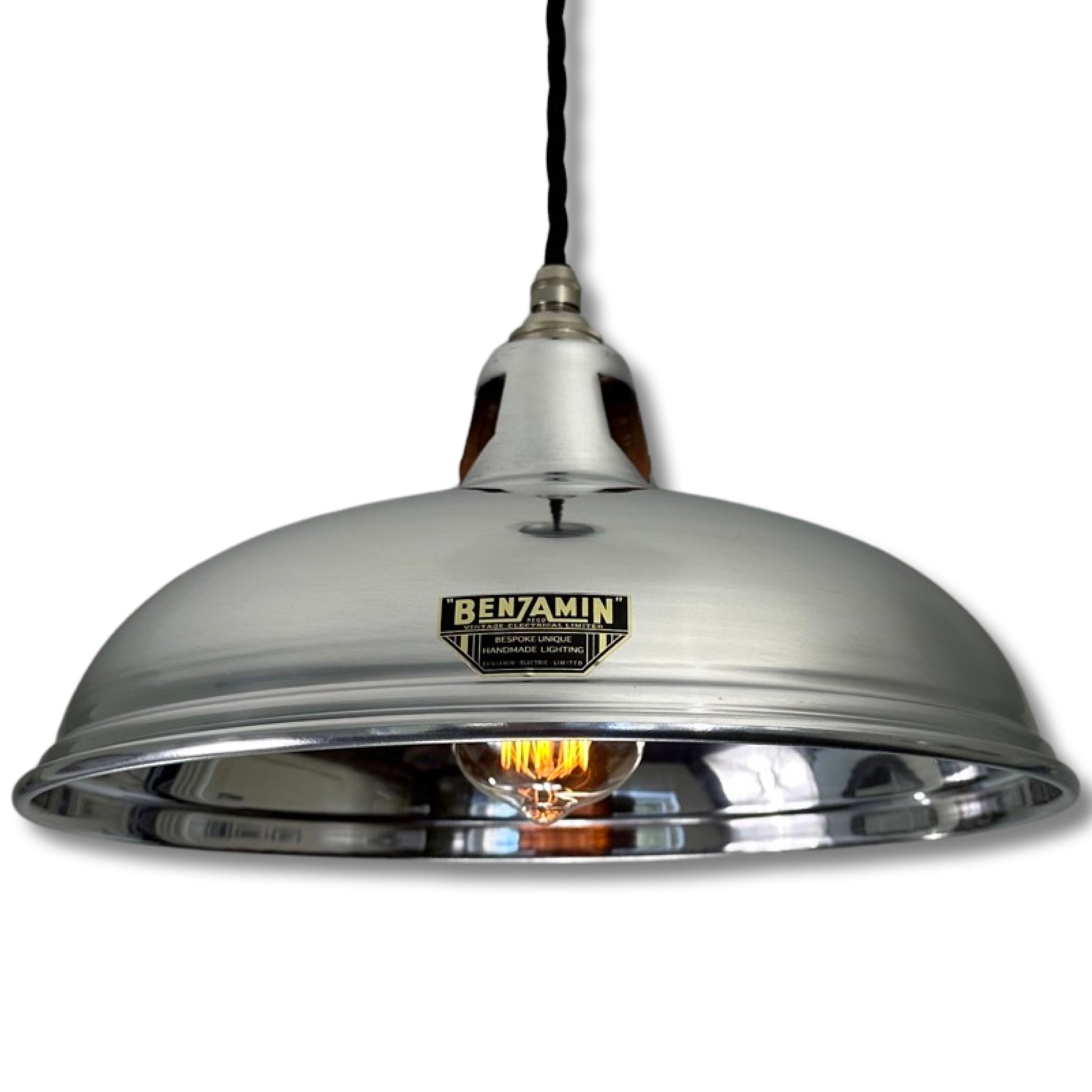 Sedgeford Coolie ~ Polished Nickel Industrial Shade Pendant Set Light | Ceiling Dining Room | Kitchen Table | Vintage Filament Bulb 12 Inch