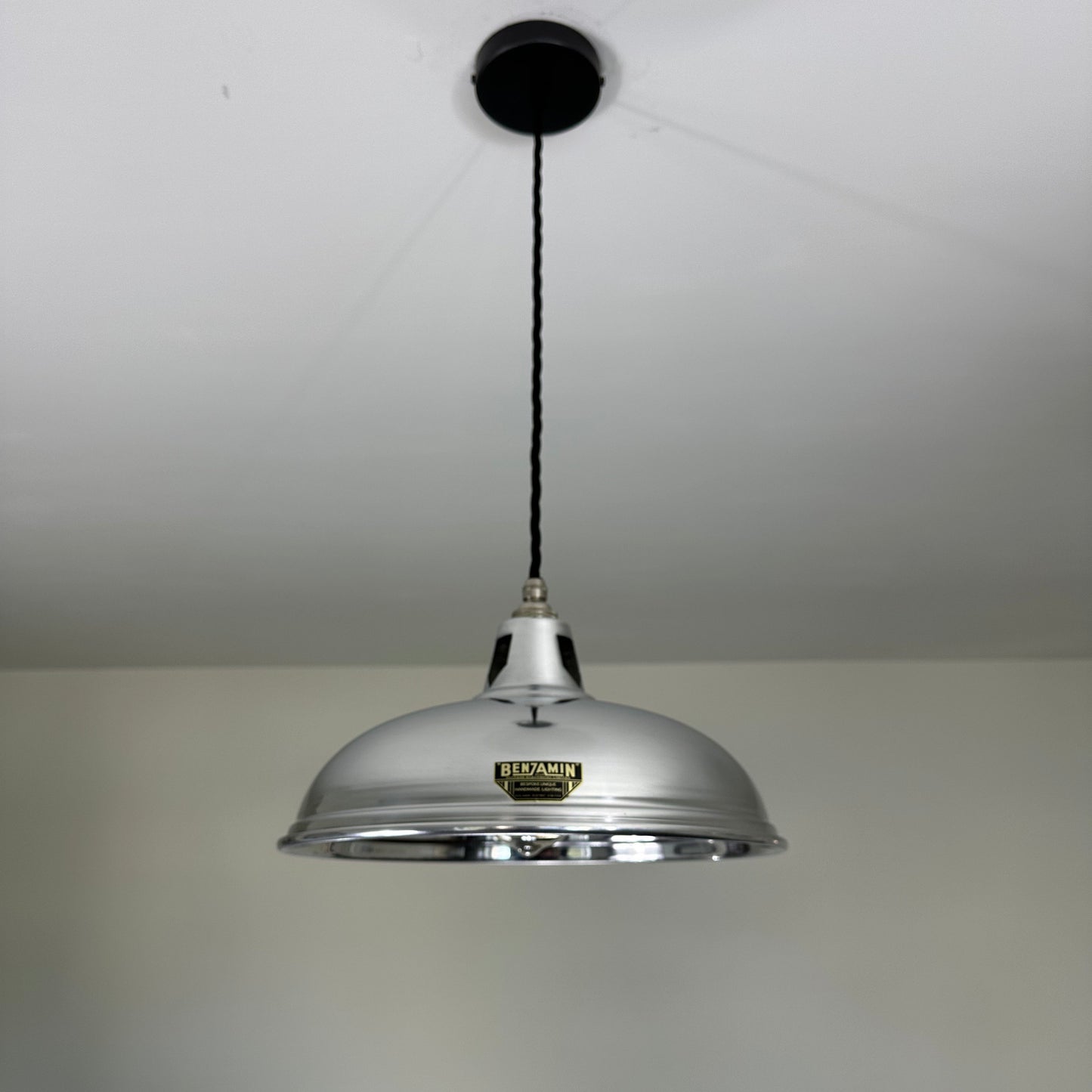 Sedgeford Coolie ~ Polished Nickel Industrial Shade Pendant Set Light | Ceiling Dining Room | Kitchen Table | Vintage Filament Bulb 12 Inch