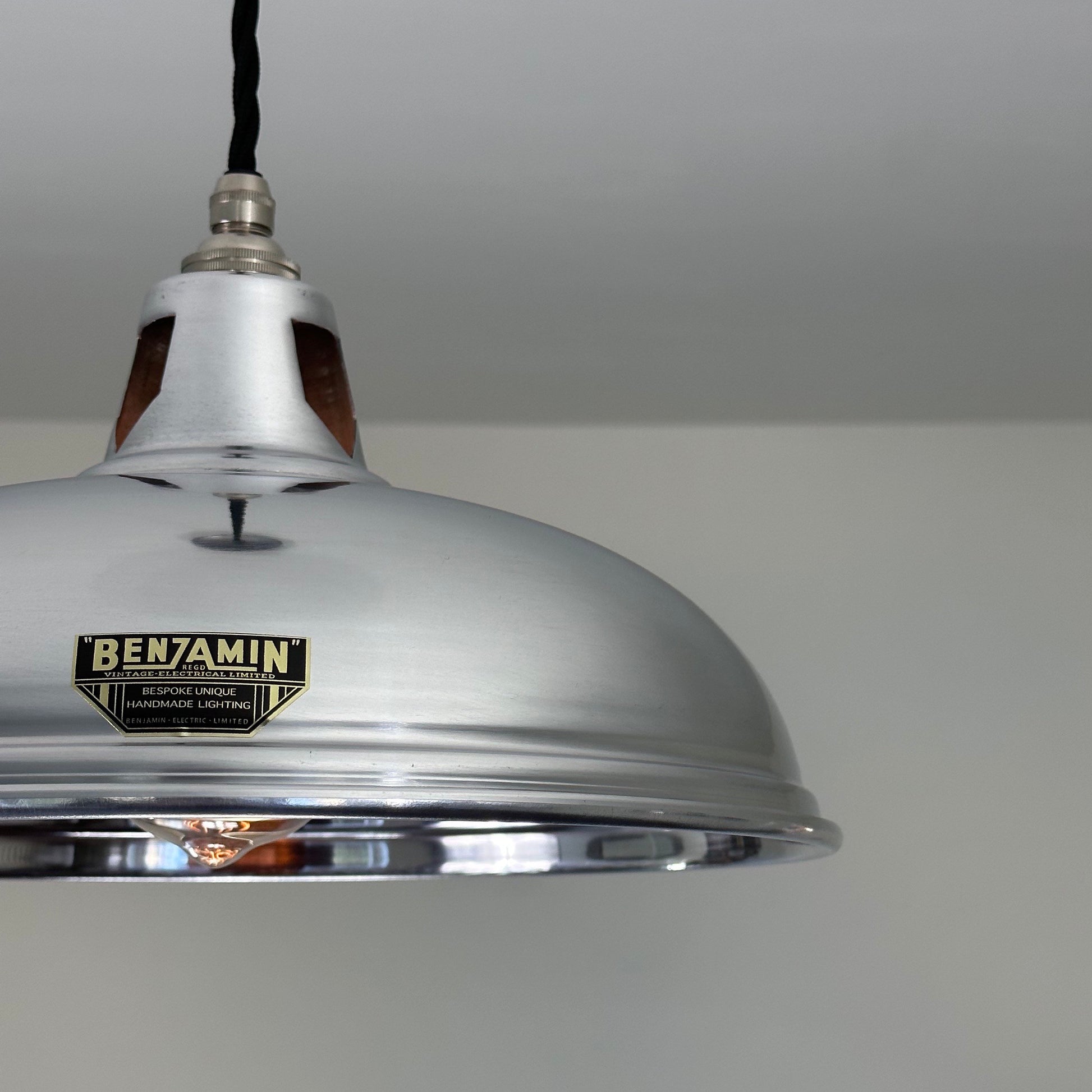 Sedgeford Coolie ~ Polished Nickel Industrial Shade Pendant Set Light | Ceiling Dining Room | Kitchen Table | Vintage Filament Bulb 12 Inch