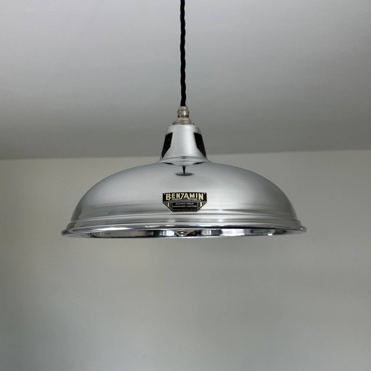 Sedgeford Coolie ~ Polished Nickel Industrial Shade Pendant Set Light | Ceiling Dining Room | Kitchen Table | Vintage Filament Bulb 12 Inch