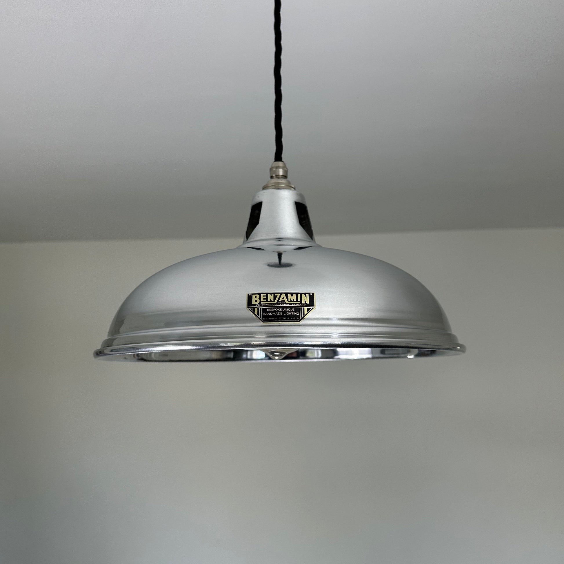 Sedgeford Coolie ~ Polished Nickel Industrial Shade Pendant Set Light | Ceiling Dining Room | Kitchen Table | Vintage Filament Bulb 12 Inch