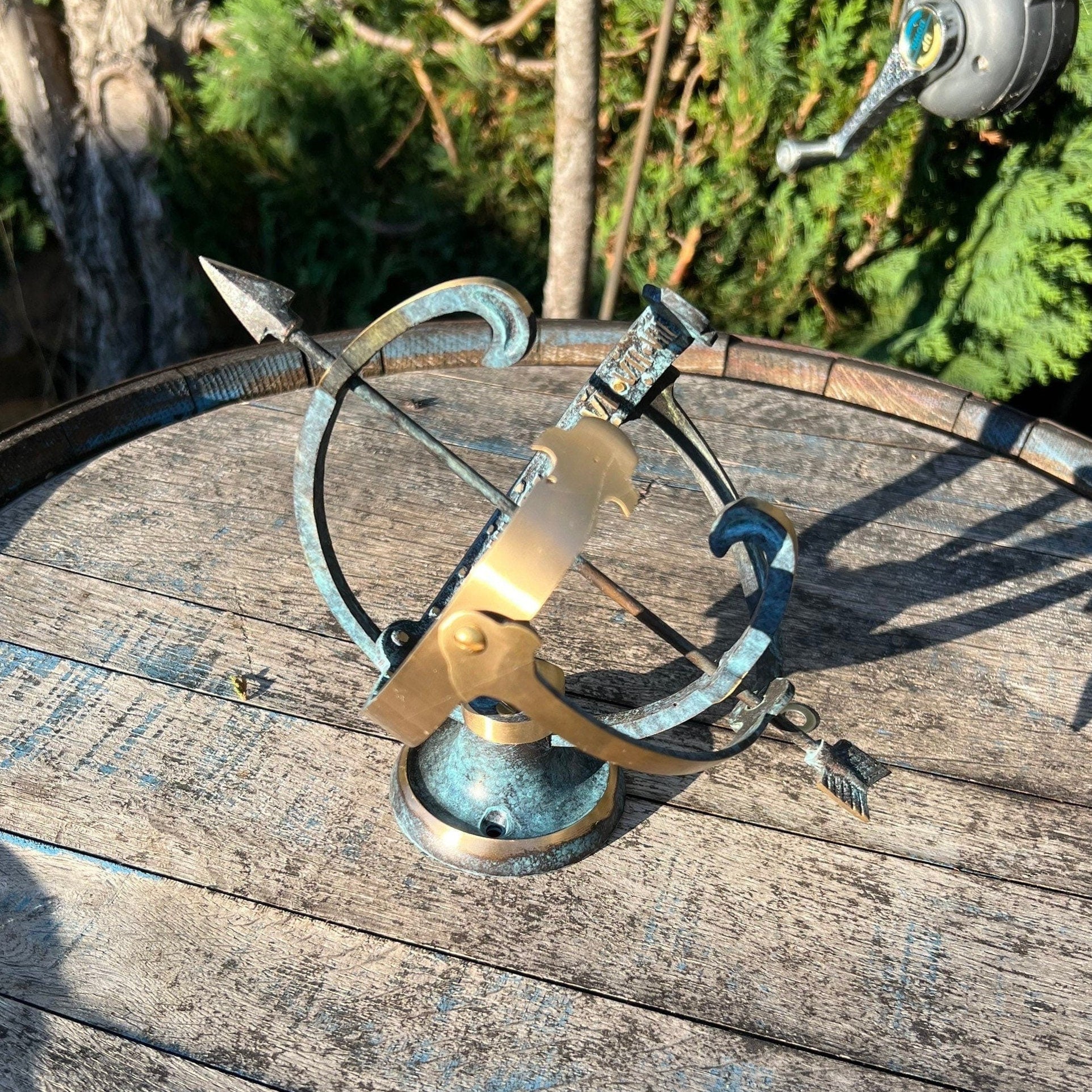 Armillary Small Sphere Sundial Solid Brass and Verdigris Patina Bronze Sculpture Sun Dial Watch Clock ~ Maxlume