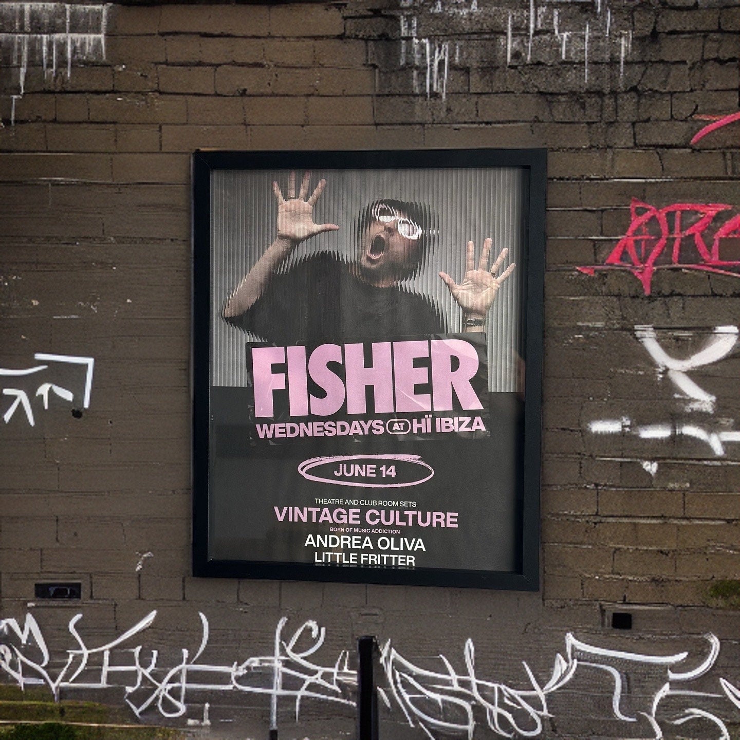 Fisher ~ Genuine Ibiza Framed Dj Artwork | Hi Ibiza | A3 Luxury Black Frame