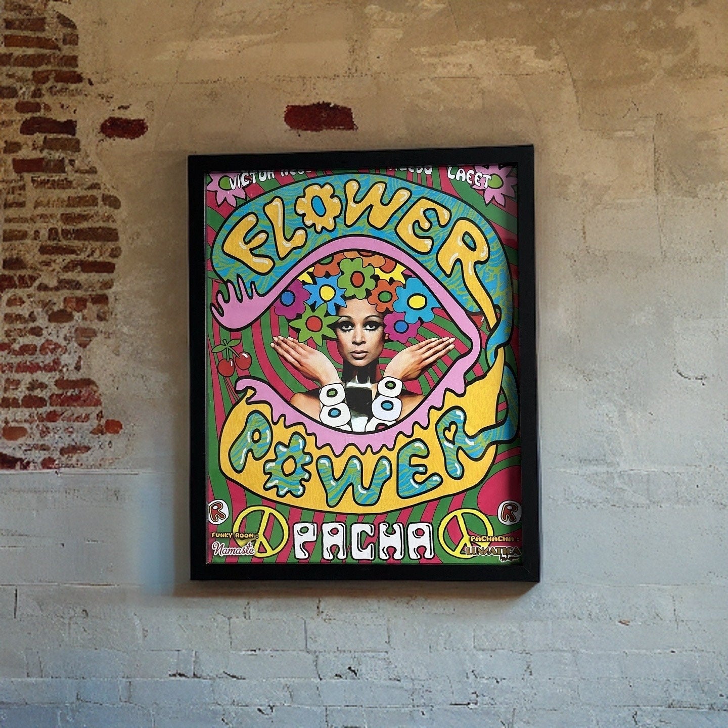 Flower Power ~ Genuine Pacha Ibiza Framed Dj Artwork | A3 Luxury Black Frame
