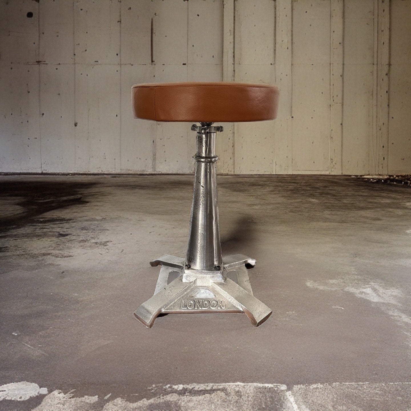 Maxlume ~ London Industrial Solid Bar Stool Leather Base | Vintage Style | Solid Cast Metal | Floor Standing